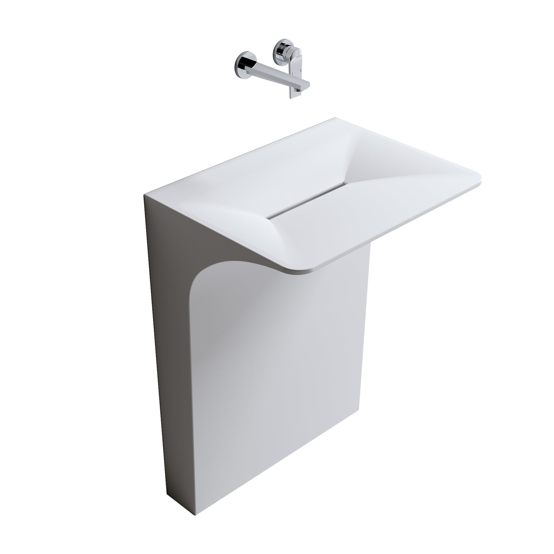 Architectural Matte White Solid Surface Wall-Mounted Pedestal Sink
