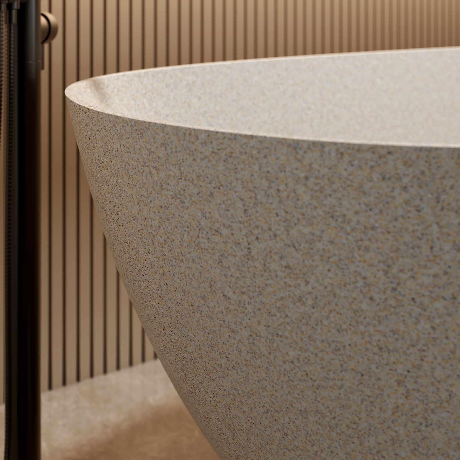 57"/61"/65"/69" Cream Grey Stone Resin Freestanding Soaking Bathtub with One-Side Overflow
