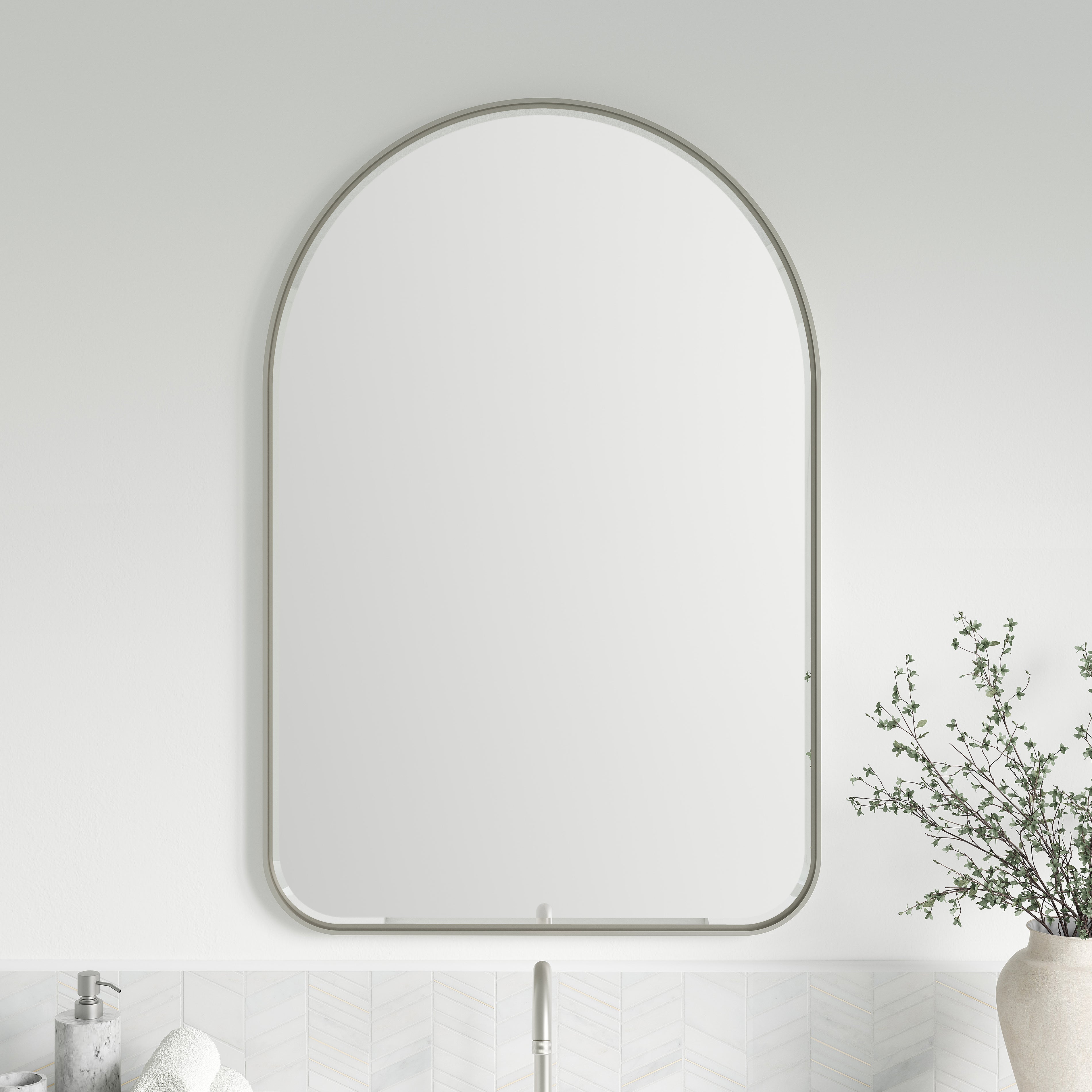 James Martin Rohe 24" Arched Mirror, Satin Nickel