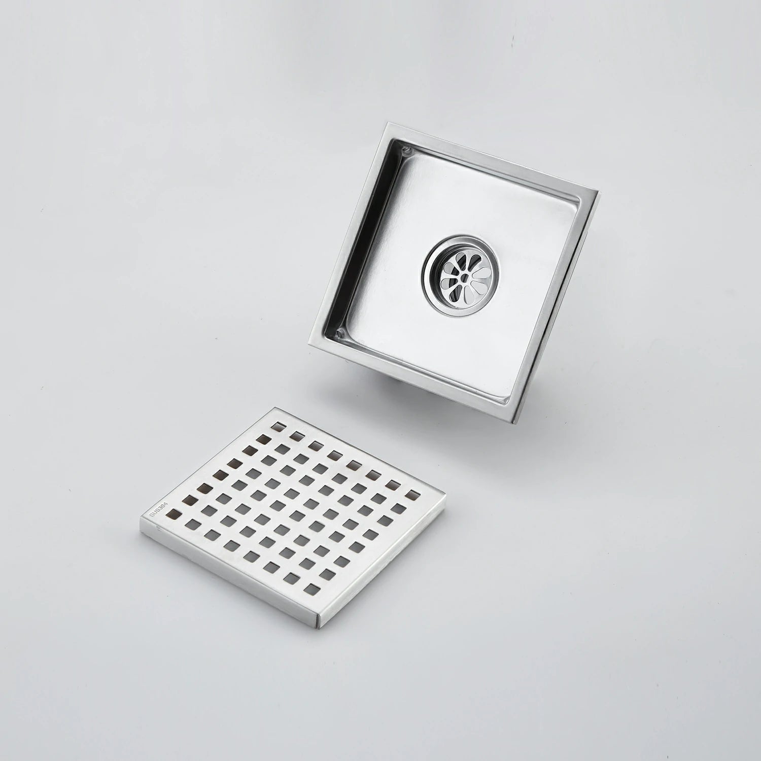 Square Stainless Steel Shower Drain Cover with Grid Design