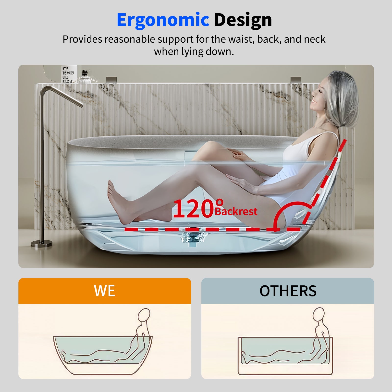 51" Freestanding Stone Resin Soaking Tub with One-Side Overflow, Turquoise Green/Beige/Cream Grey/Grey