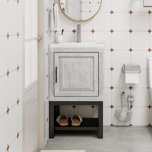 Freestanding Bathroom Vanity with White Ceramic Sink & Hot and Cold Faucet