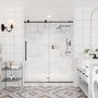 60"x76" Single Sliding Frameless Shower Door in Matte Black/Brushed Nickel/Chrome, Stainless Steel Wheels featuring an Anti-Skid Design