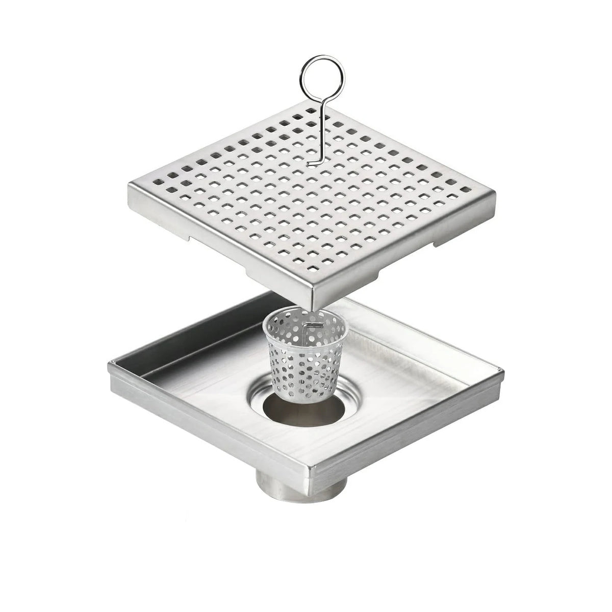Square 304 Stainless Steel Shower Floor Drain with Removable Grid Grate