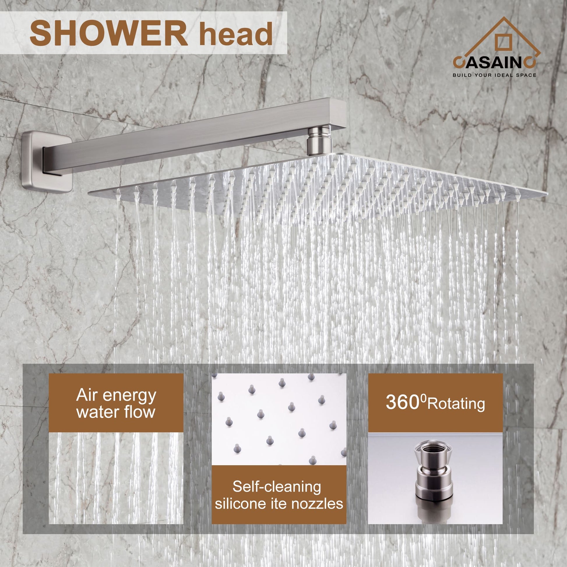 CASAINC Shower System with Rain Shower and Handheld and Tub Faucet Shower Set 