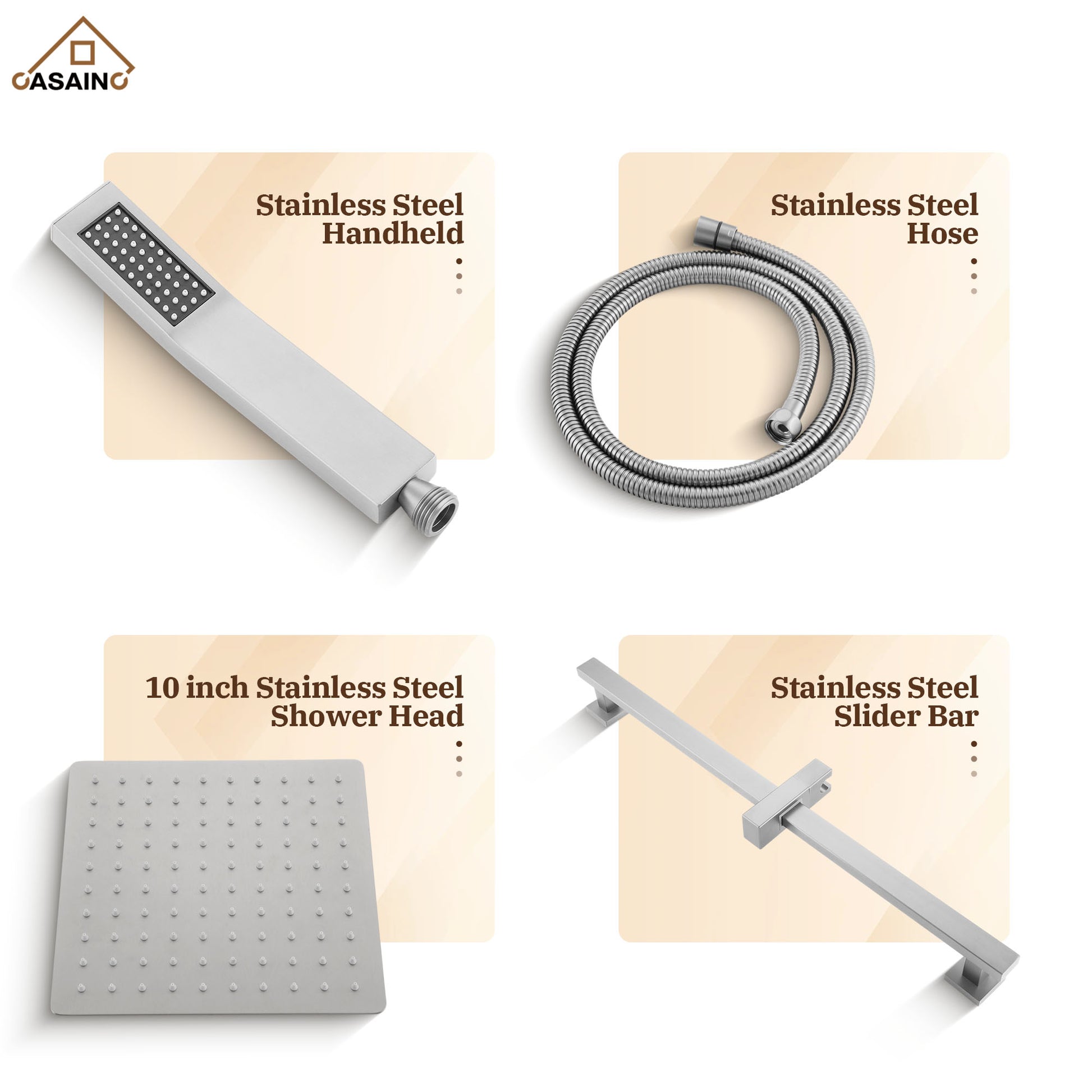 10" Wall Mount Rain Shower Shower System With Hand Shower & Slide Bar