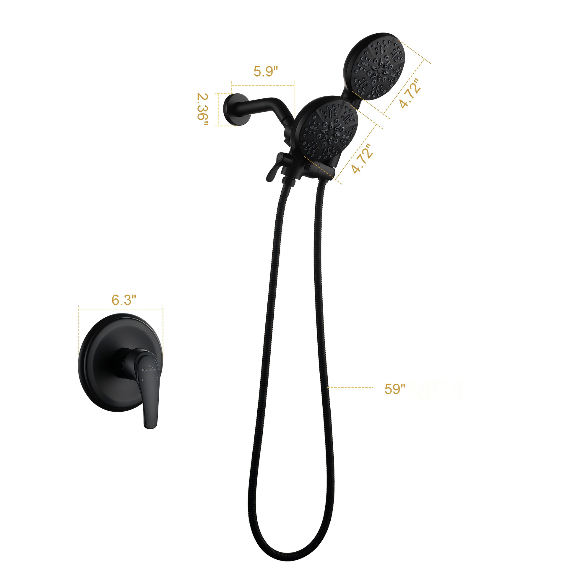 4.72" Wall Mount Dual Shower Heads with Multiple Spray Patterns