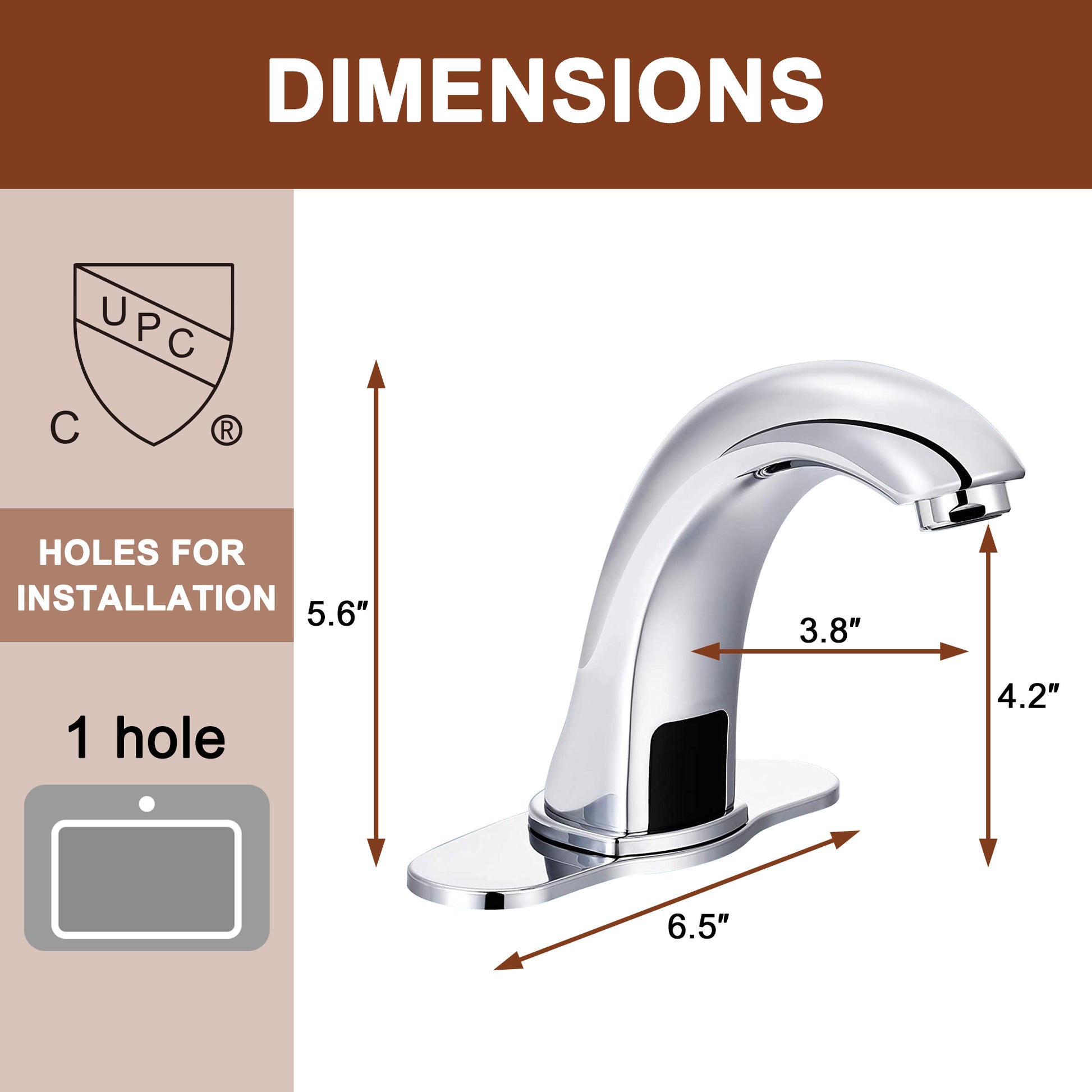 Hands-Free Touchless Bathroom Sink Faucet with Hole Cover Plate