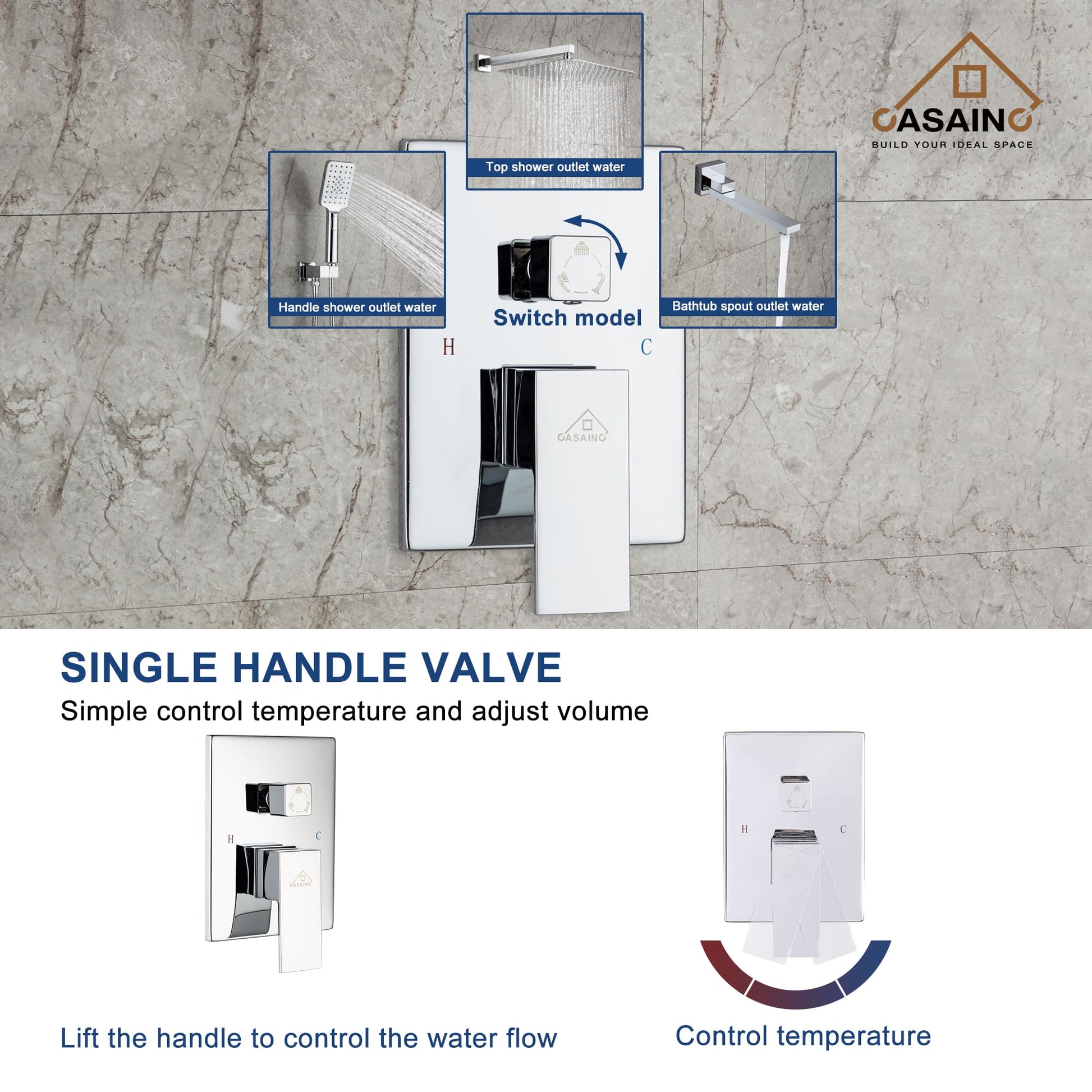 CASAINC Shower System with Rain Shower and Handheld and Tub Faucet Shower Set 