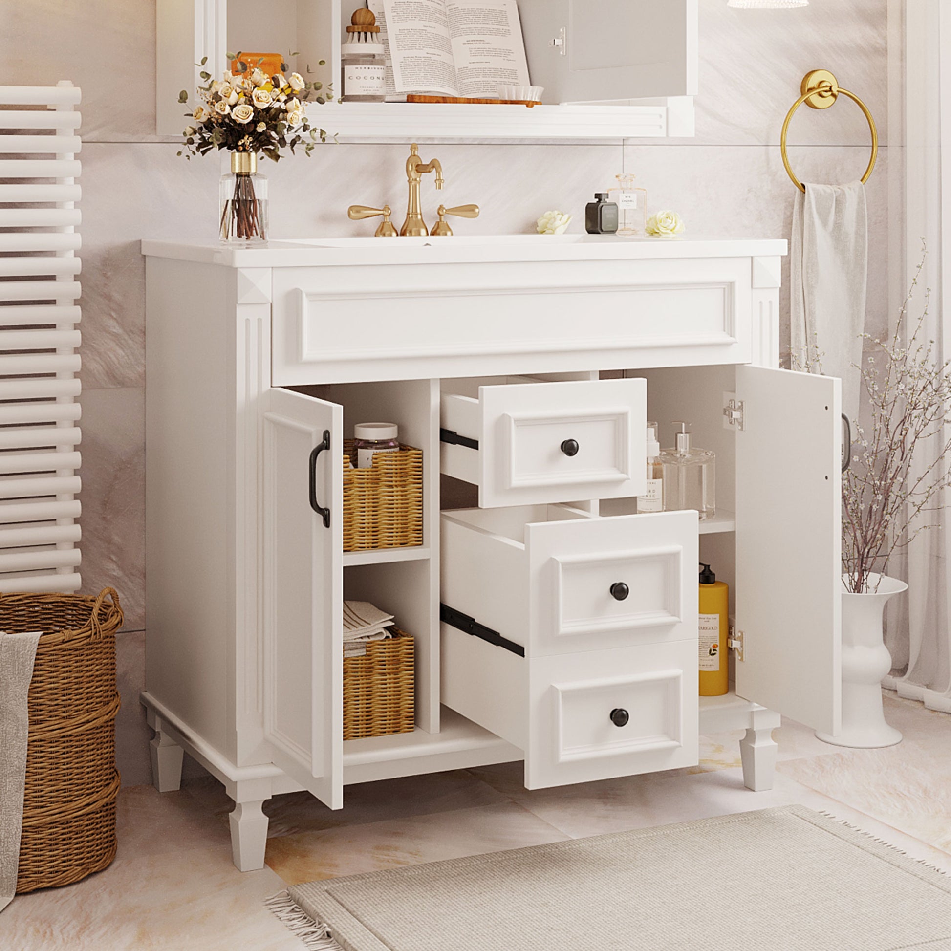 36'' Single Sink Freestanding Bathroom Vanity with 2 Soft Closing Doors and 2 Drawers