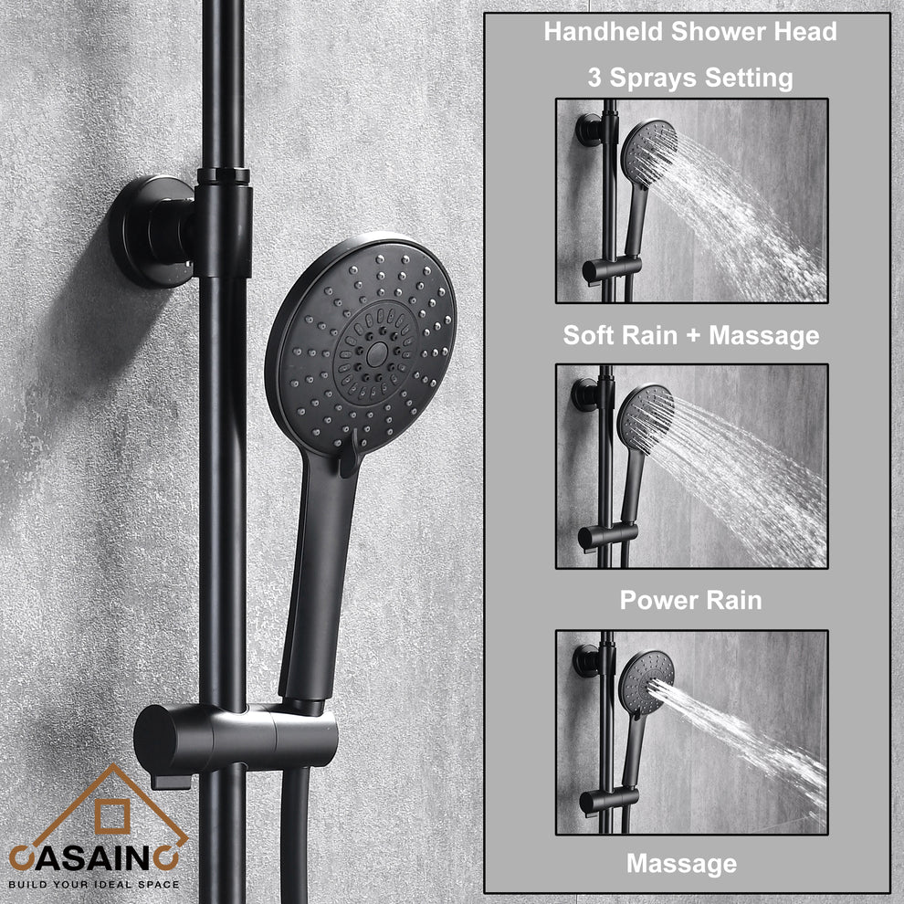 Sample Pot System CASAINC 8-in Round spray Shower system with sliding rods in Mattle ...