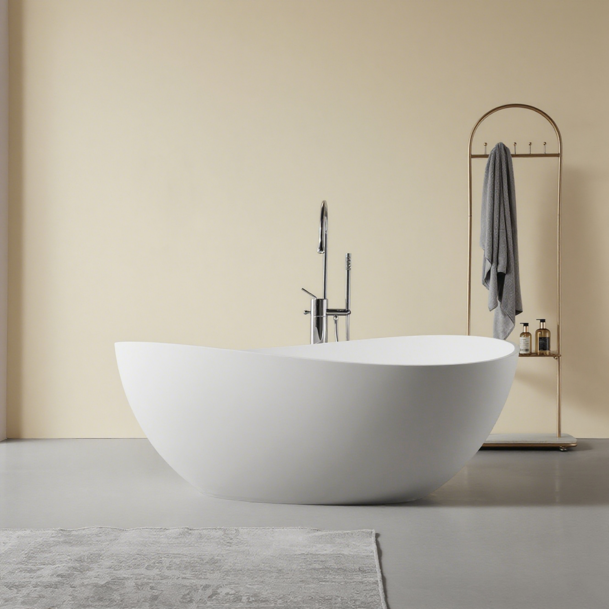 63" Unique Shaped Solid Surface Freestanding Bathtub with Warm-Touch Insulation