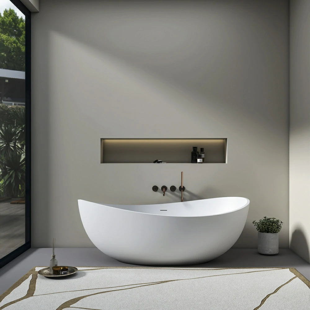 70" Matte White Solid Surface Freestanding Soaking Bathtub