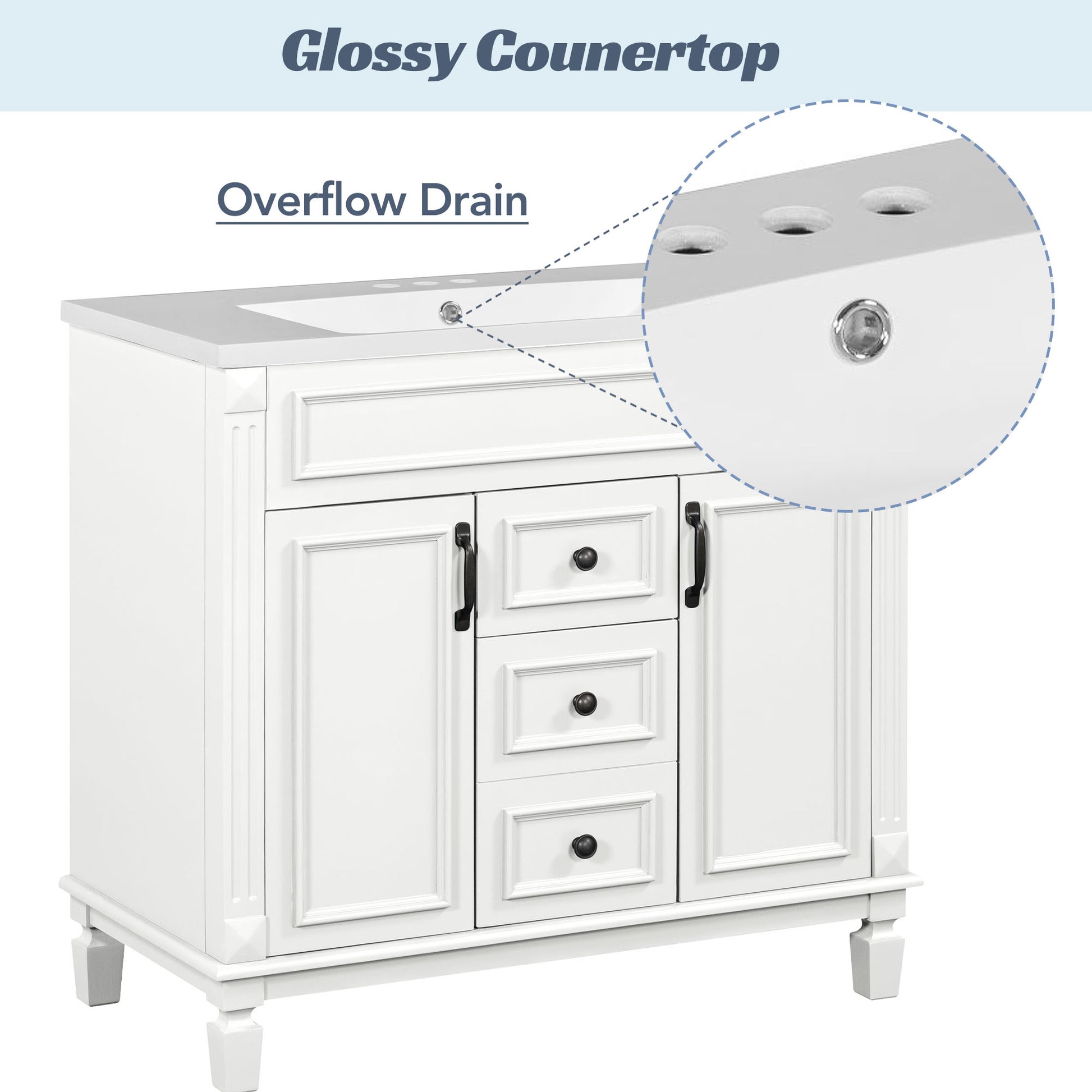 36'' Single Sink Freestanding Bathroom Vanity with 2 Soft Closing Doors and 2 Drawers