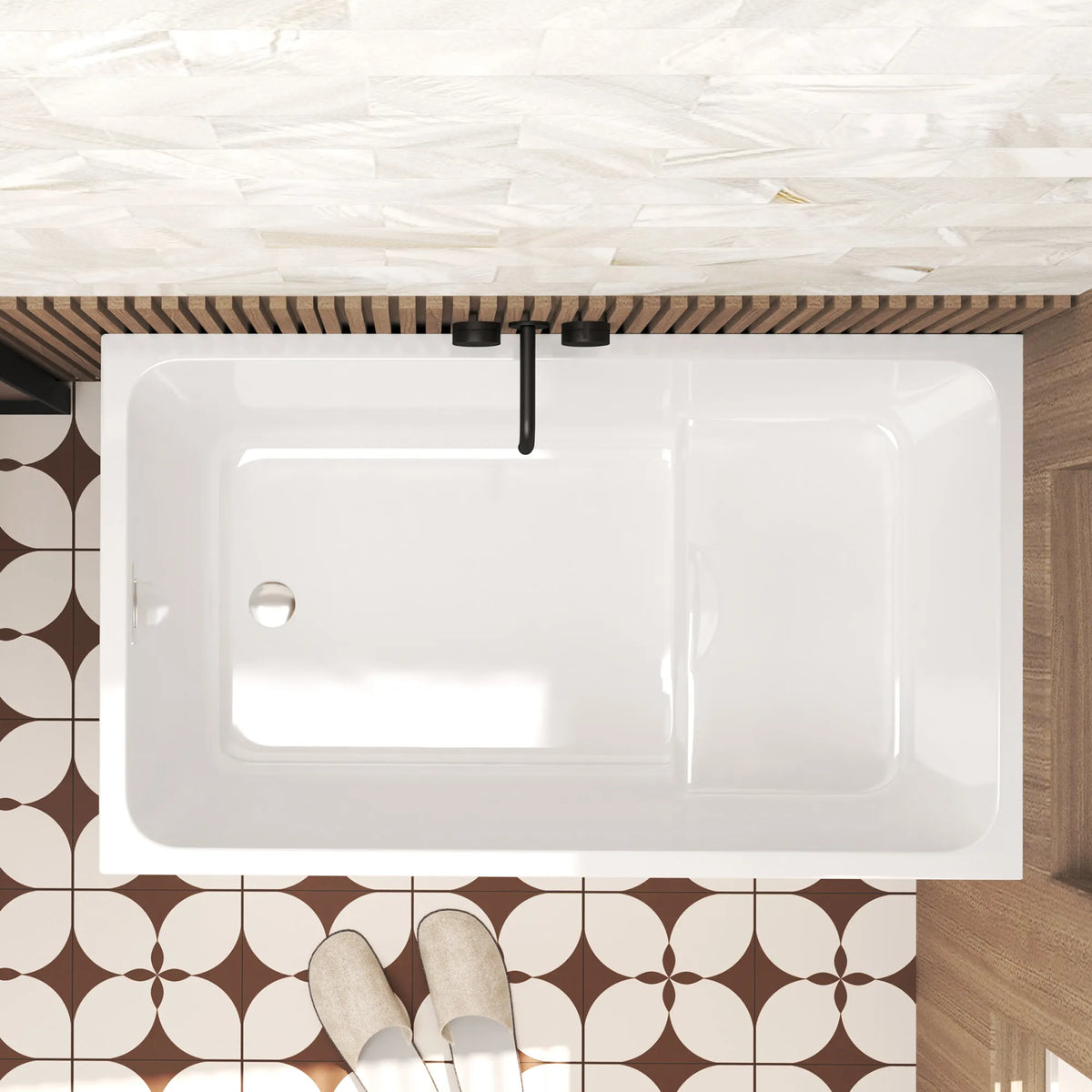 47" Gloss White Acrylic Freestanding Bathtub with Optional Built-In Seat, Chrome Overflow and Pop-Up Drain
