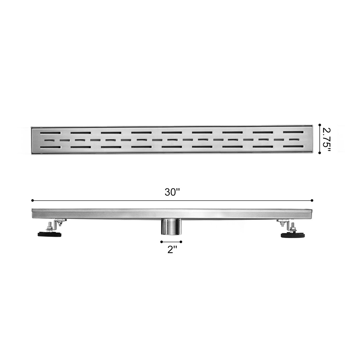 Linear Shower Drain with Brick Pattern Grate Cover and Hair Strainer in 304 Stainless Steel