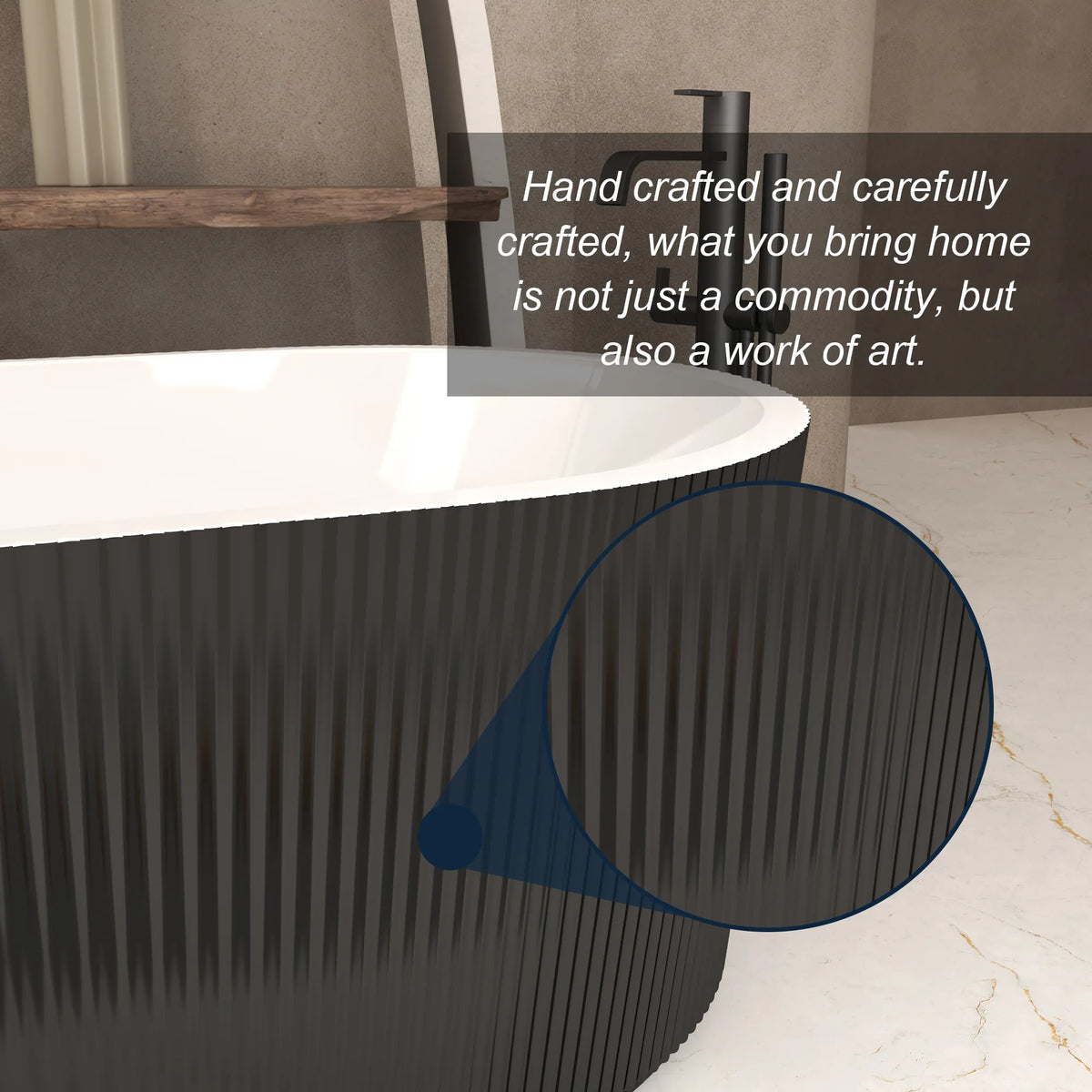 59"/67" Acrylic Freestanding Bathtub with Vertical Fluted Exterior, Gloss Black/White