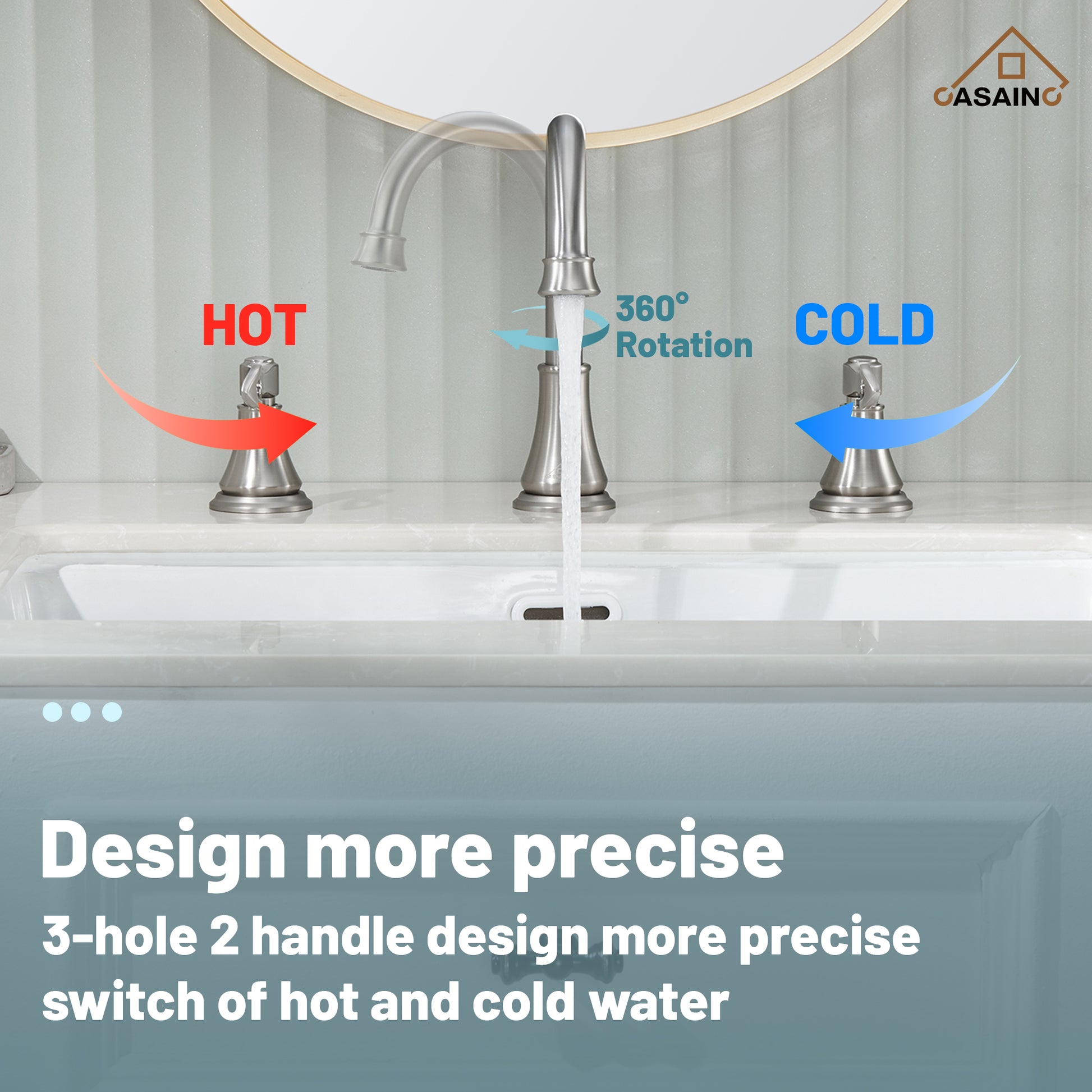 Casainc 8" Brass Bathroom Sink Faucet 3 Hole Gold Bathroom Faucet  2 Handle Gold Faucet for Bathroom Sink with Pop-up Drain Assembly Widespread Vanity Faucets