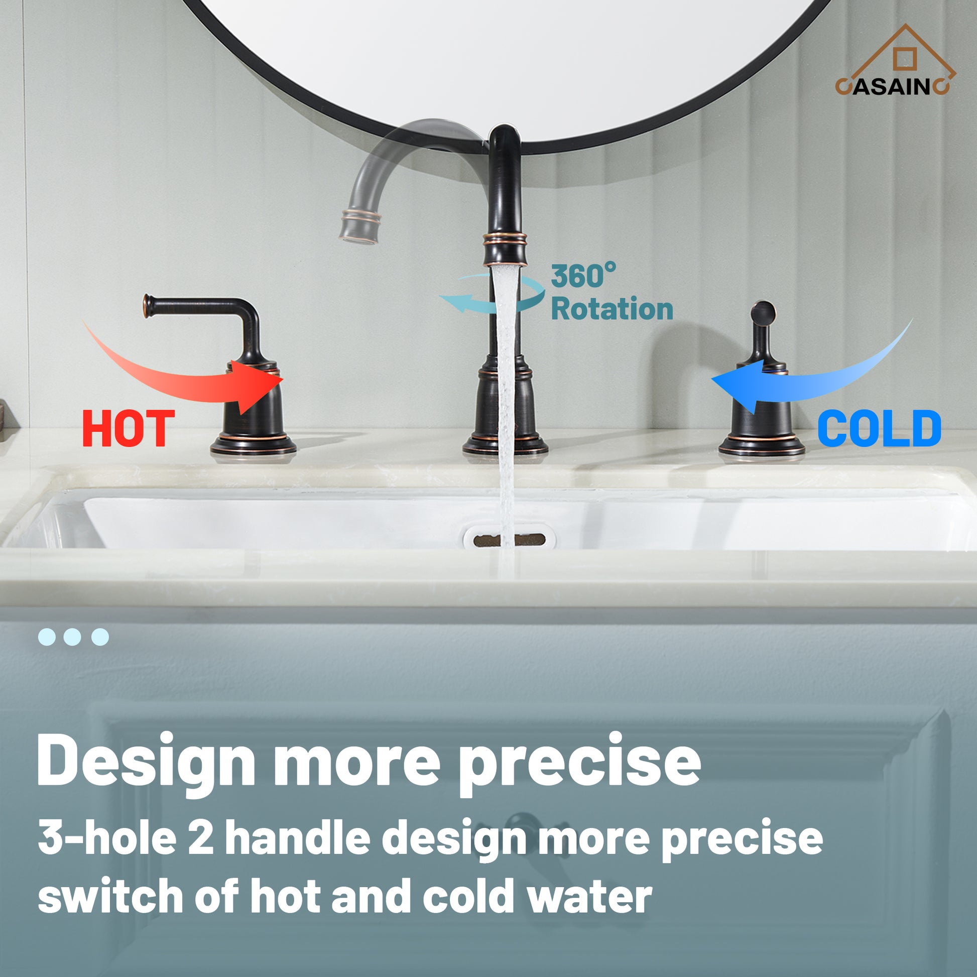 Casainc 8" Brass Bathroom Sink Faucet 2 Handle 3 Hole Gold Bathroom Faucet for Bathroom Sink with Pop-up Drain Assembly Widespread Vanity Faucets