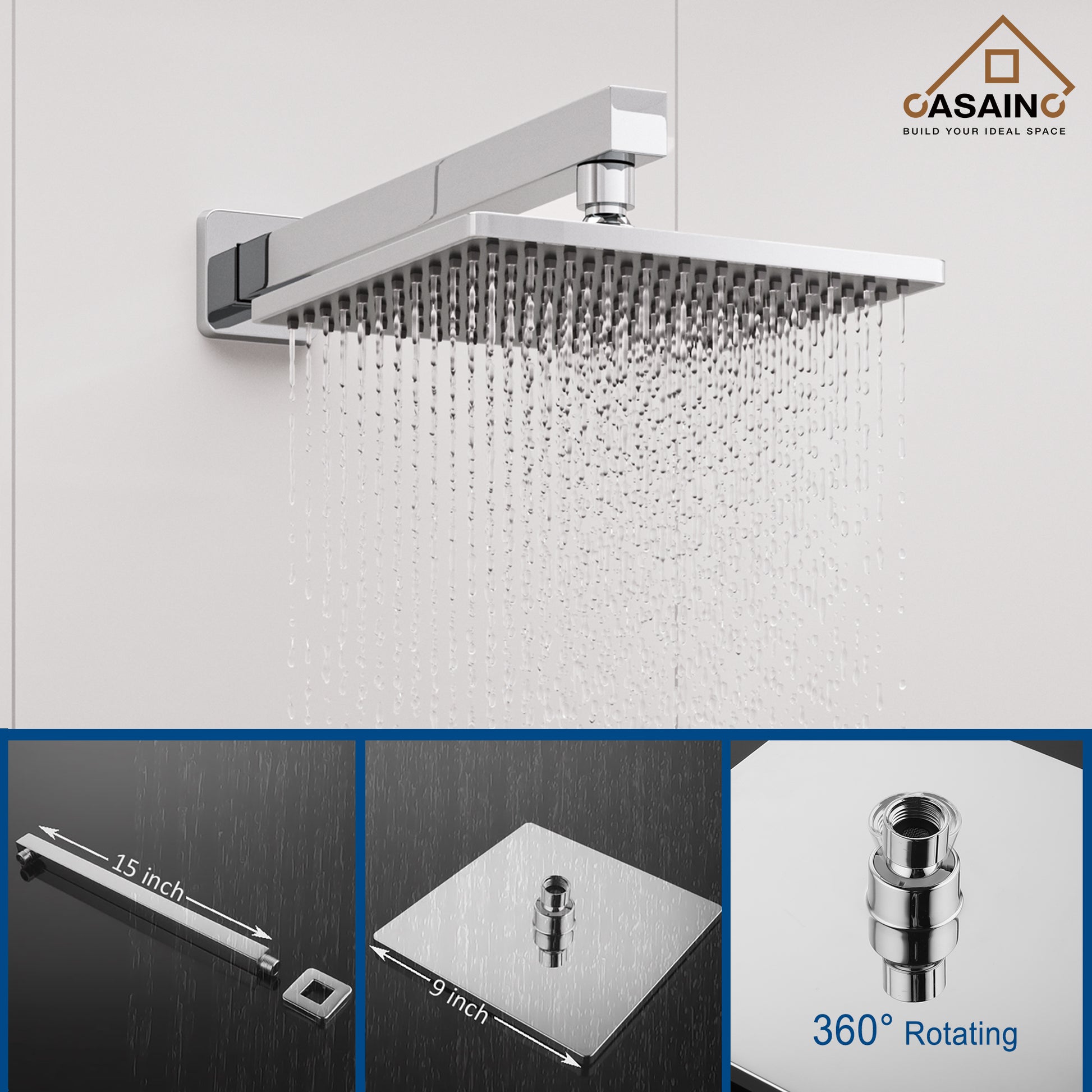 9" Wall Mount Rain Shower Head System Single Faucet (Valve Included)