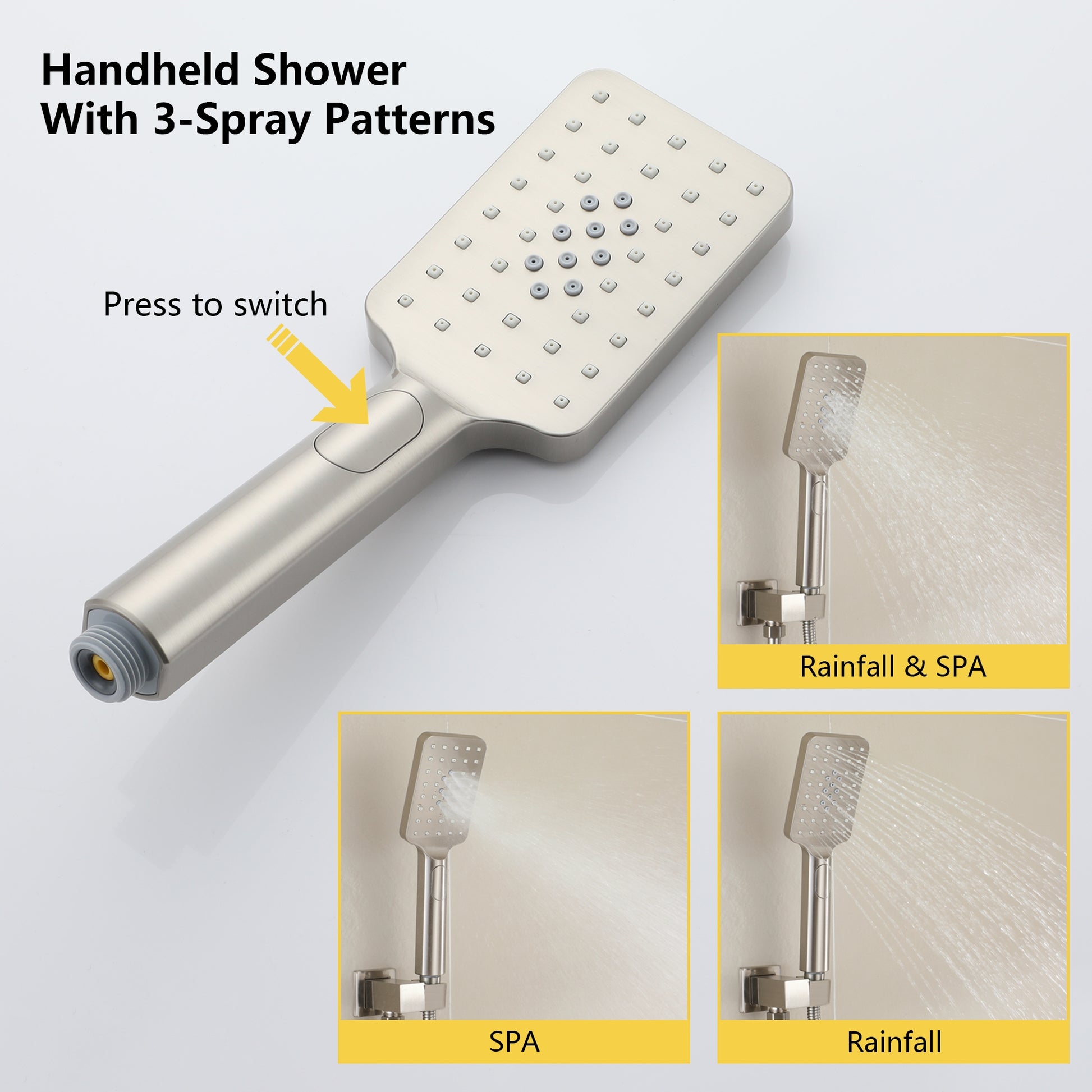 10-inch/12-inch Rain Shower System with 3-Spray Pattern Hand Shower in Brushed Nickel