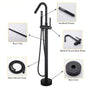 Solid Brass Floor Mount Bathtub Faucet with Hand Shower and High Arc Spout