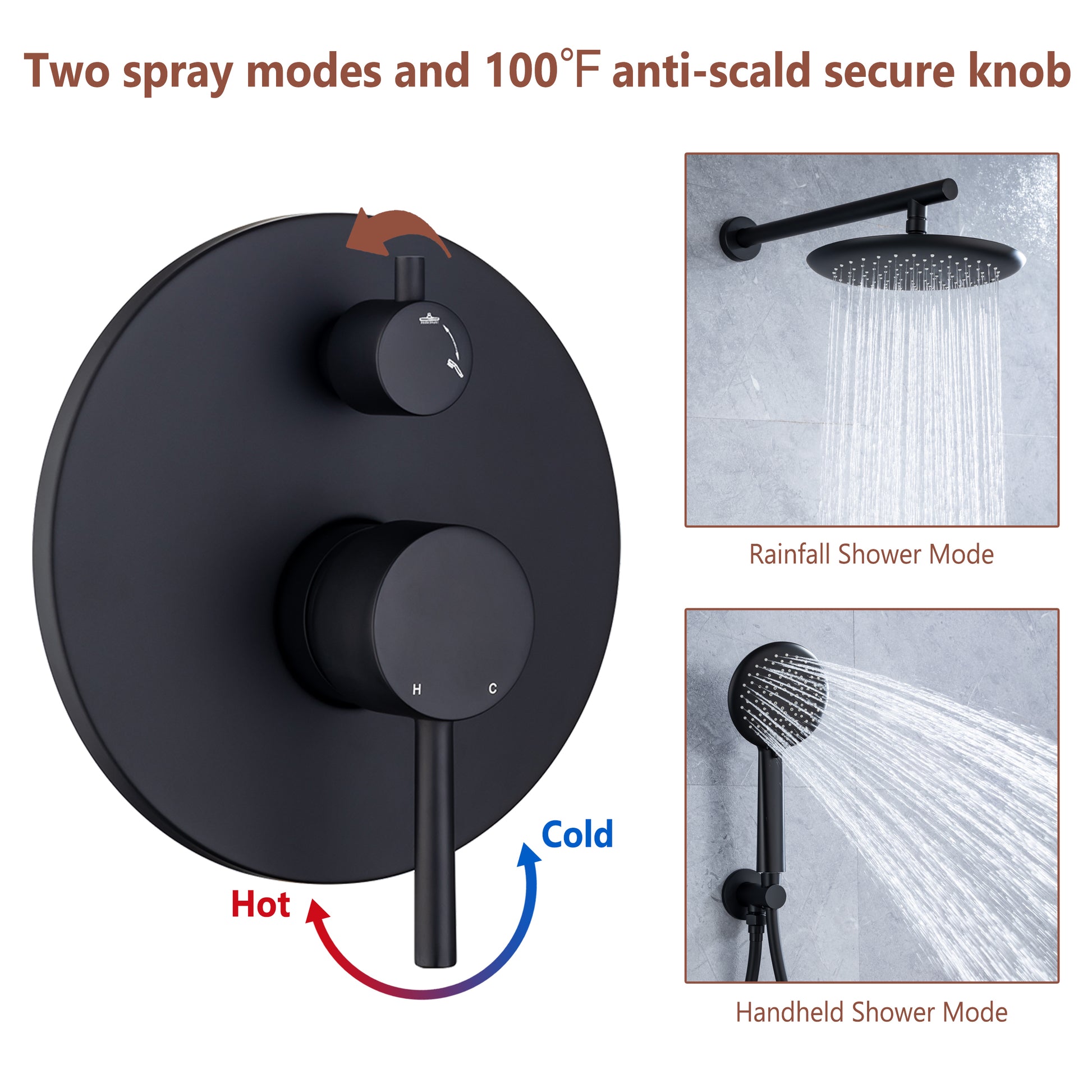 CASAINC 9.5'' Wall-mounted rain shower faucet with pressure balanced valve