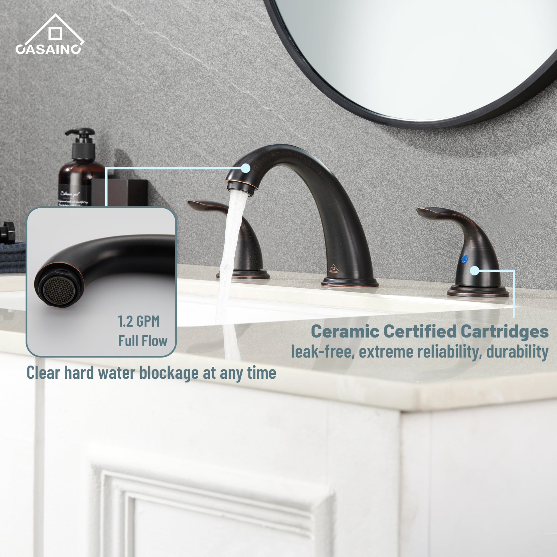 Casainc 4 Inch 2-Handle Bathroom Sink Faucet with Drain Assembly Matte Black/Brushed Nickel/Oil Rubbed Bronz/Brushed Gold 