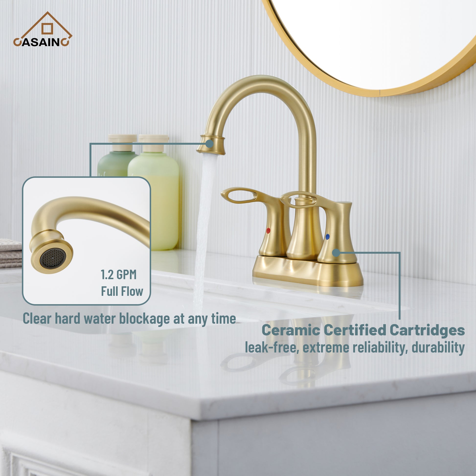 Casainc 4 Inch 2-Handle Centerset Bathroom Sink Faucet 360° Swivel Spout Vanity Faucet