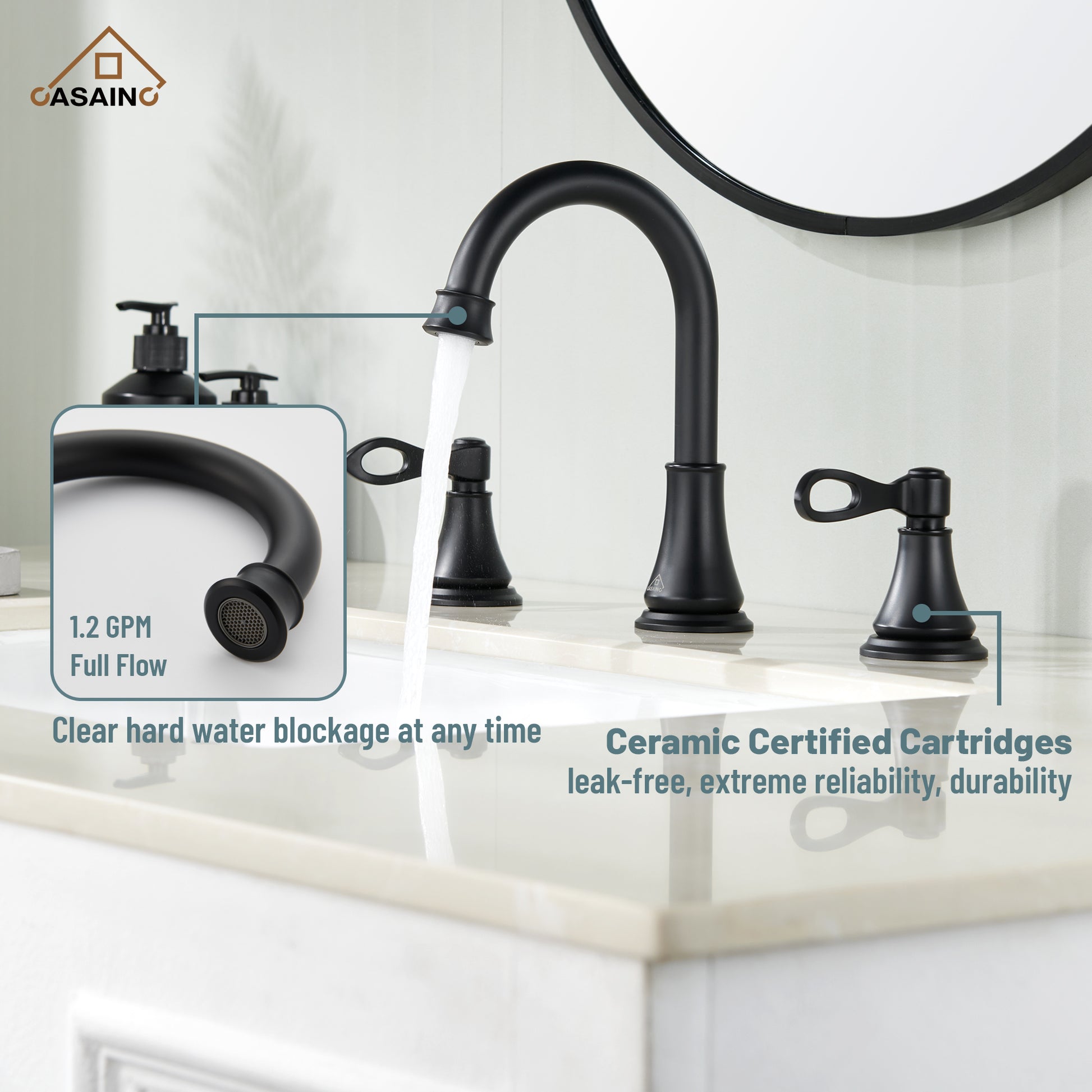 Casainc 8" Brass Bathroom Sink Faucet 3 Hole Gold Bathroom Faucet  2 Handle Gold Faucet for Bathroom Sink with Pop-up Drain Assembly Widespread Vanity Faucets