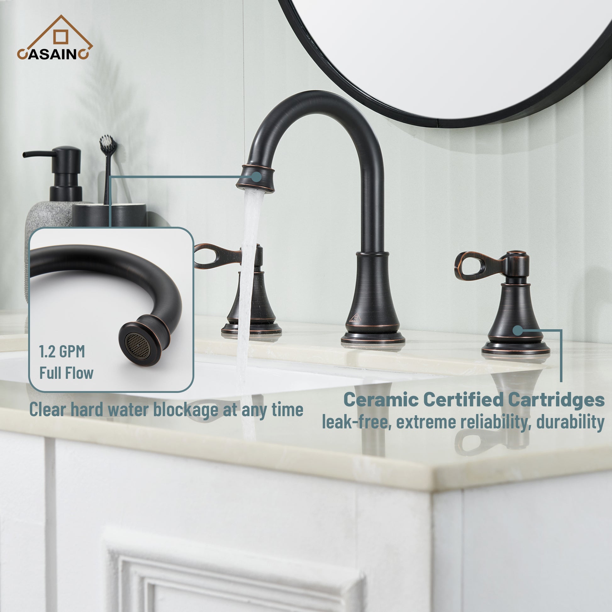 Casainc 8" Brass Bathroom Sink Faucet 3 Hole Gold Bathroom Faucet  2 Handle Gold Faucet for Bathroom Sink with Pop-up Drain Assembly Widespread Vanity Faucets