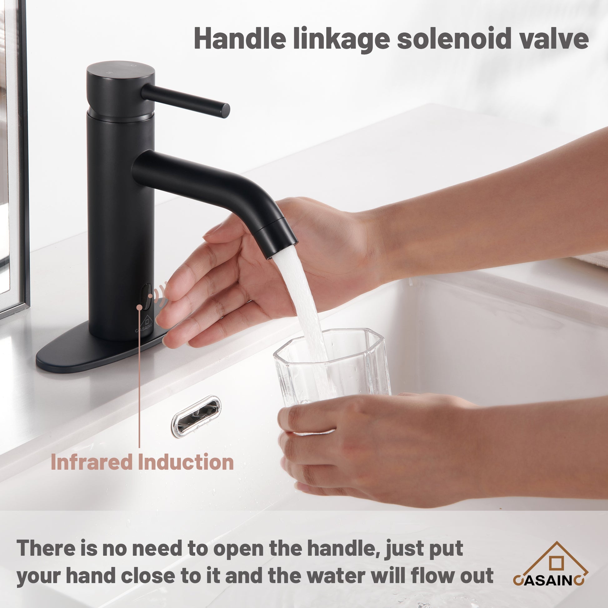 Single Handle Bathroom Basin Faucet with Pop-Up Drain, Infrared Sensor, Modern Design