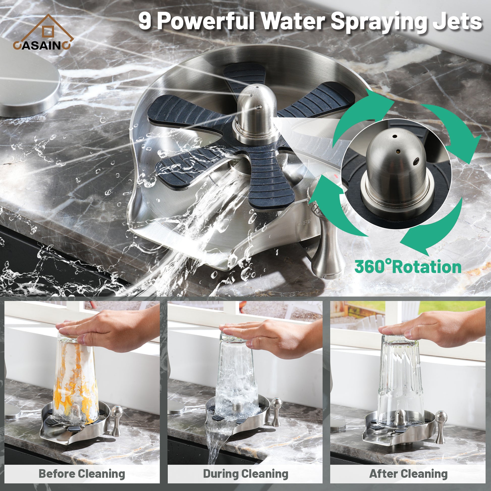 Glass Rinser Cup Washer Kitchen Faucet Top-Quality Automatic Cup Cleaning Cup Rinser With Hot and Cold Options High-pressure Water Jets