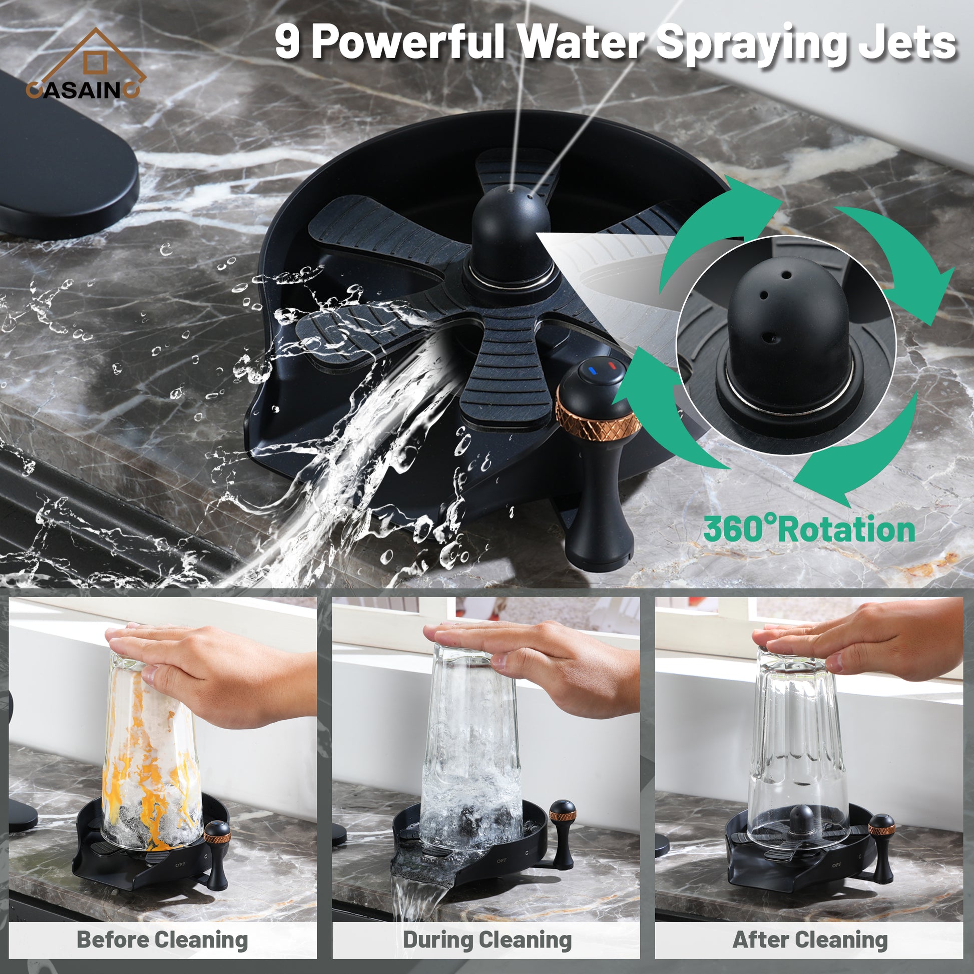 Glass Rinser Cup Washer Kitchen Faucet Top-Quality Automatic Cup Cleaning Cup Rinser With Hot and Cold Options High-pressure Water Jets