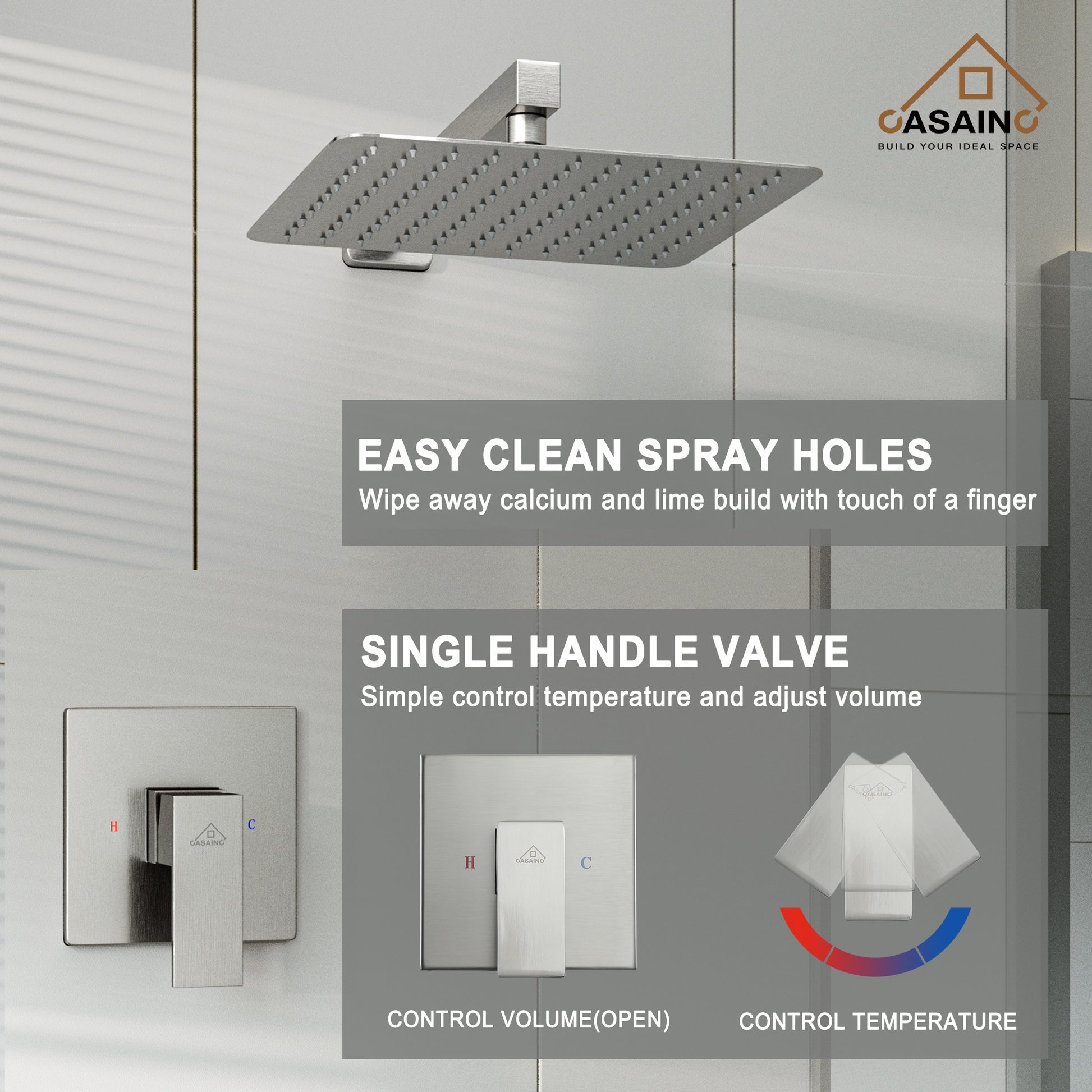 Rainfall Shower System 10" Wall Mount Single Function Showerhead