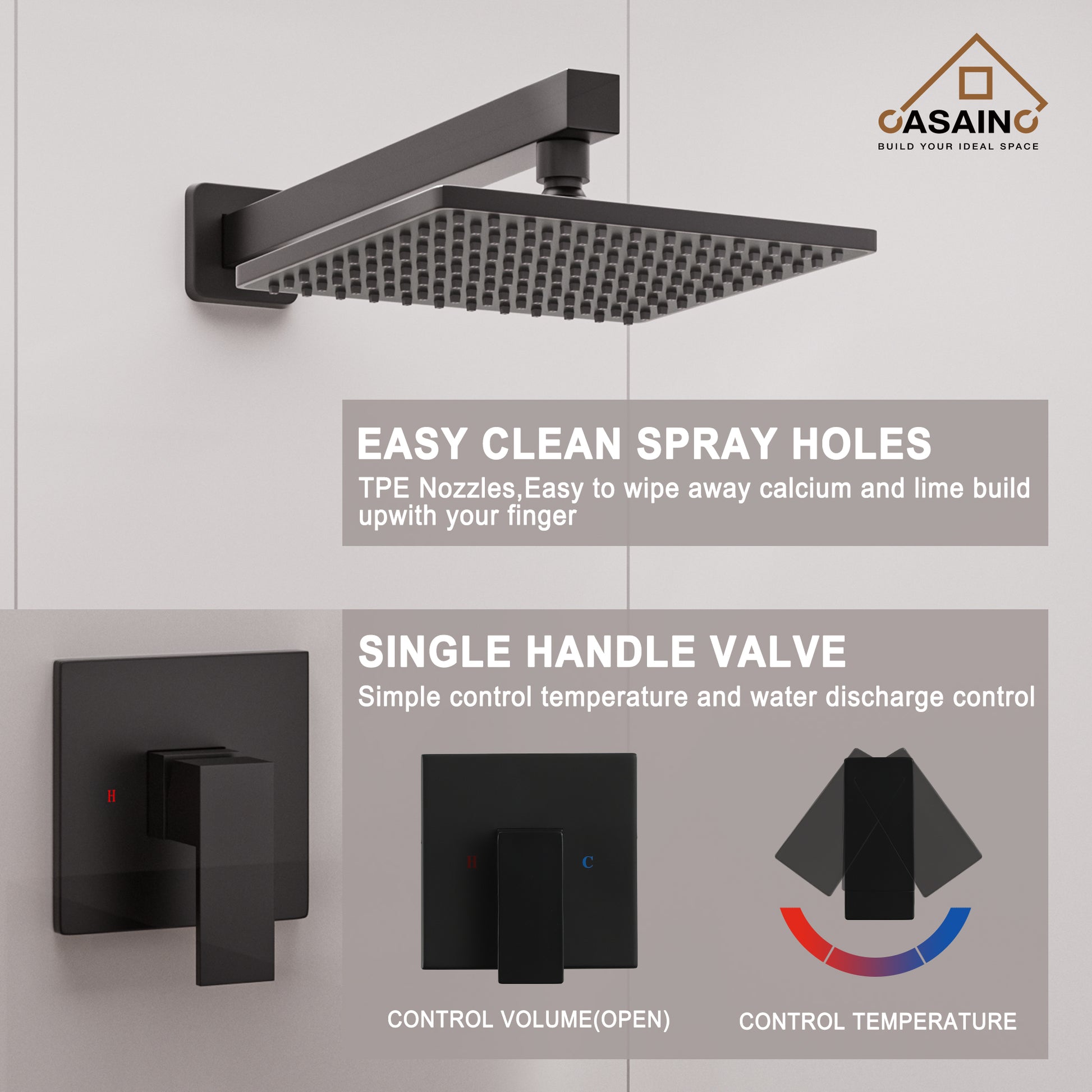 9" Wall Mount Rain Shower Head System Single Faucet (Valve Included)