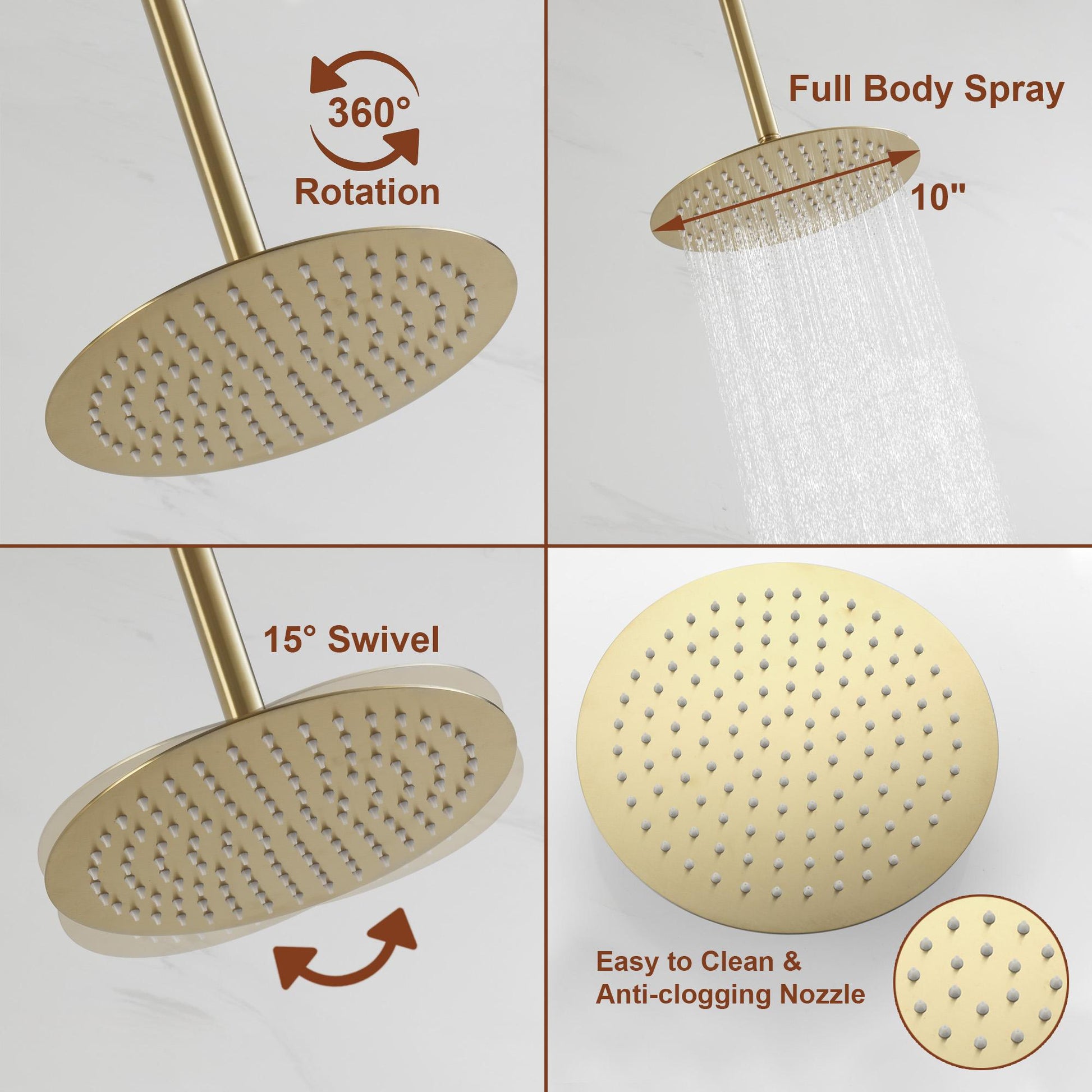 10” Pressure Balance PVD Brushed Gold Shower System with Handheld