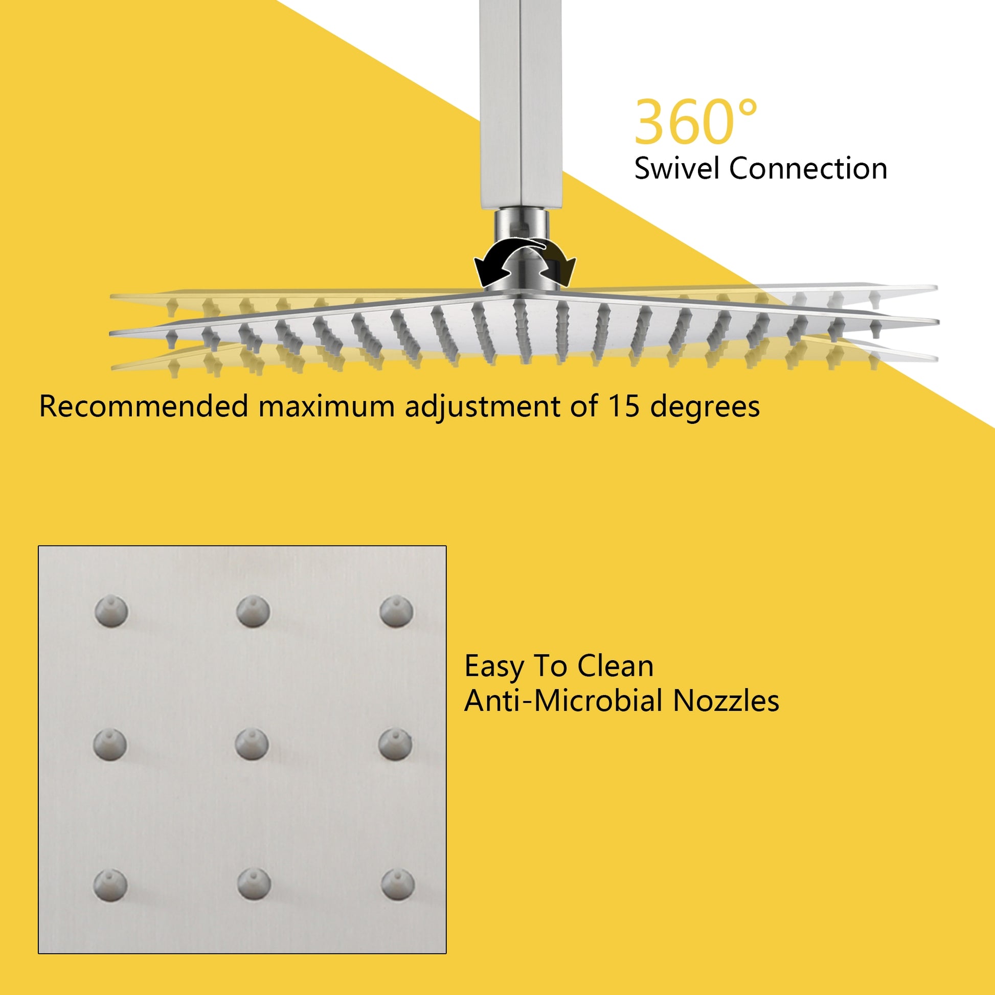 10-inch Ceiling-Mount 3-Function Shower System with Waterfall Tub Spout