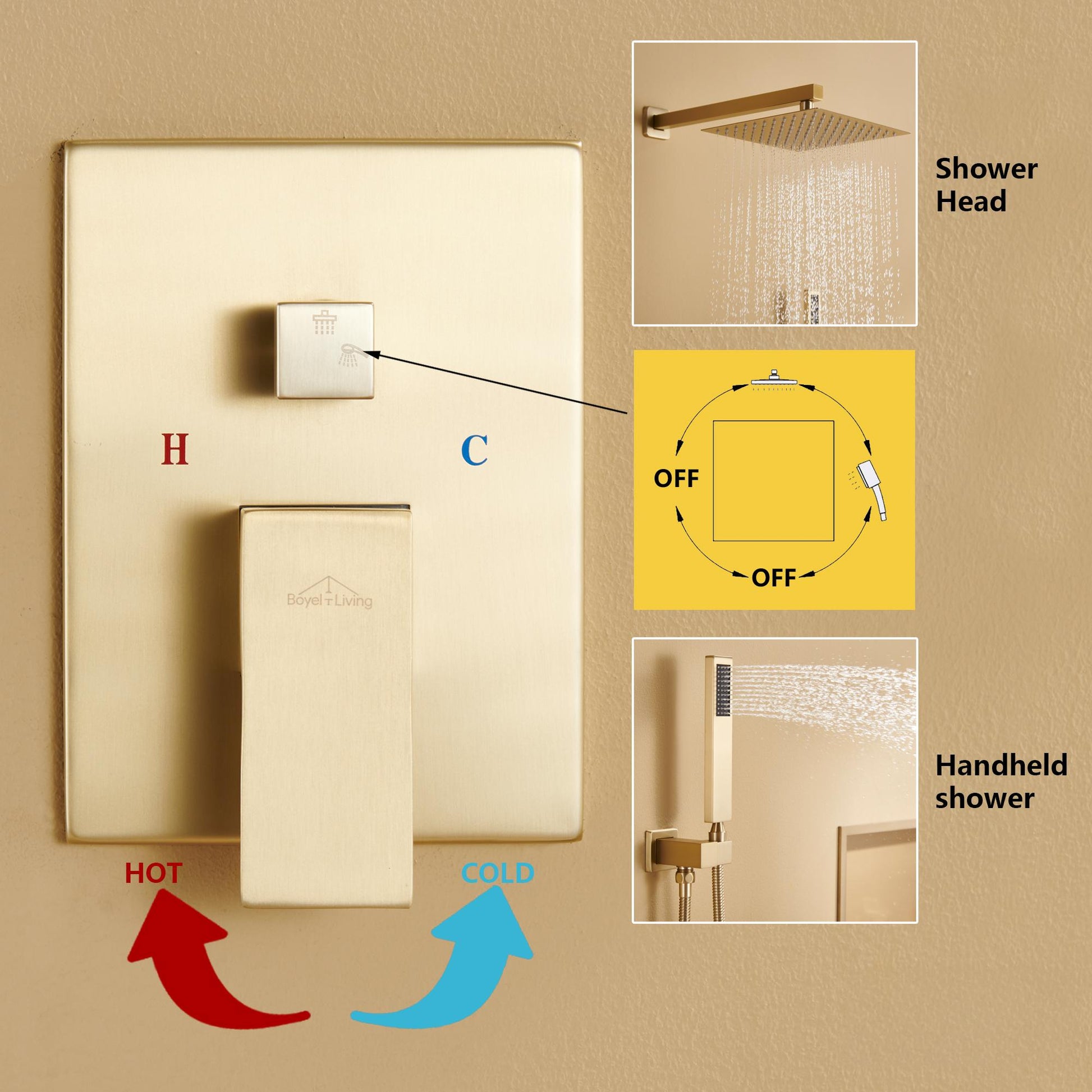 10" Brushed Gold Stainless Steel Rain Shower System with Balance Valve