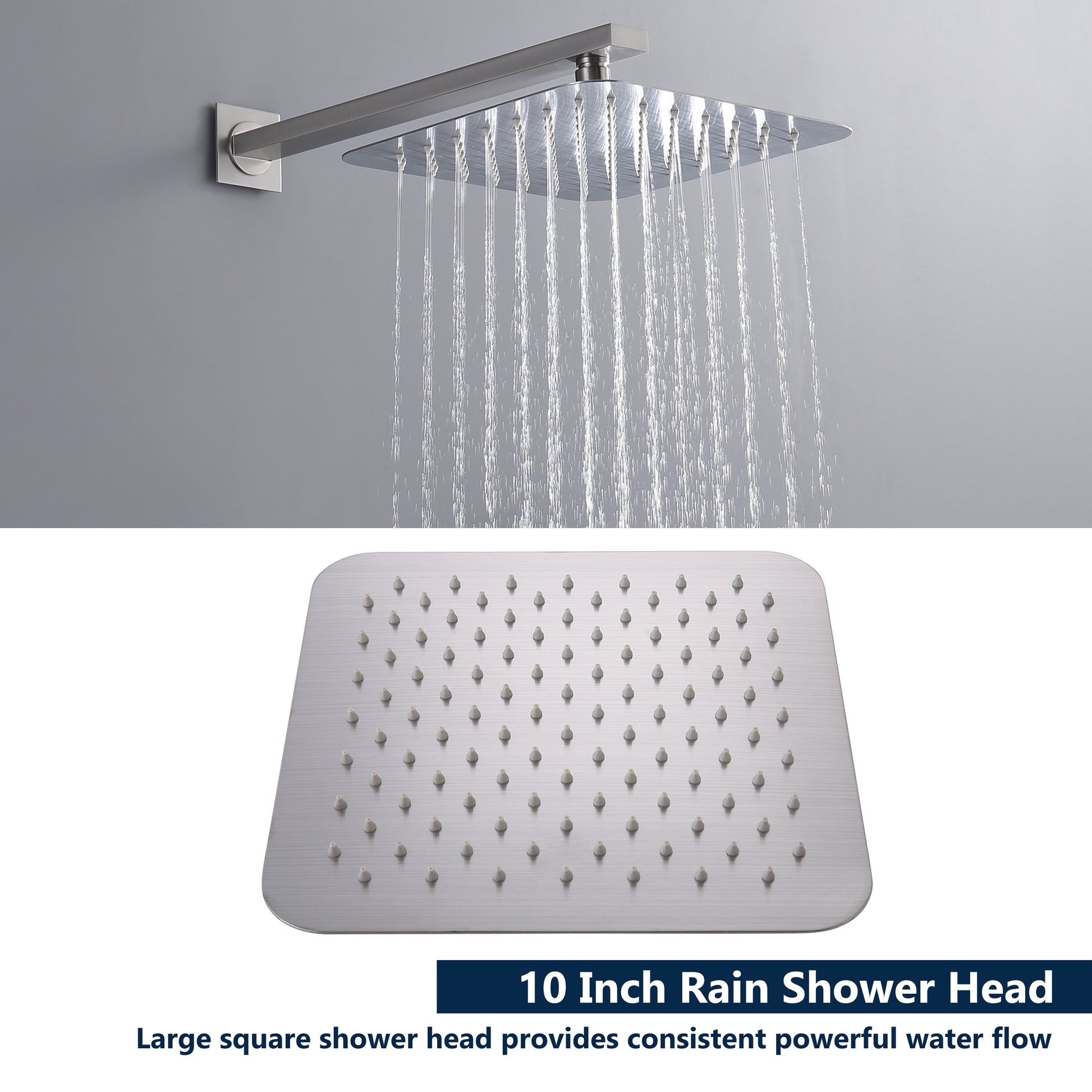 CASAINC 9.8" Square Wall-mounted Rain Shower Faucet with Pressure Balanced Valve