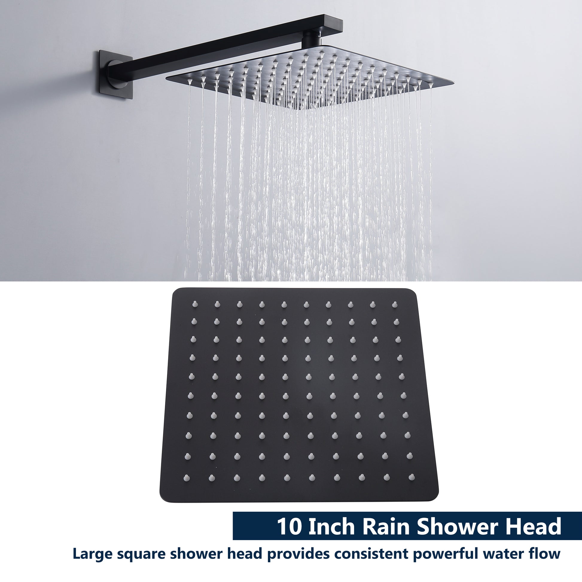 CASAINC 9.8" Square Wall-mounted Rain Shower Faucet with Pressure Balanced Valve