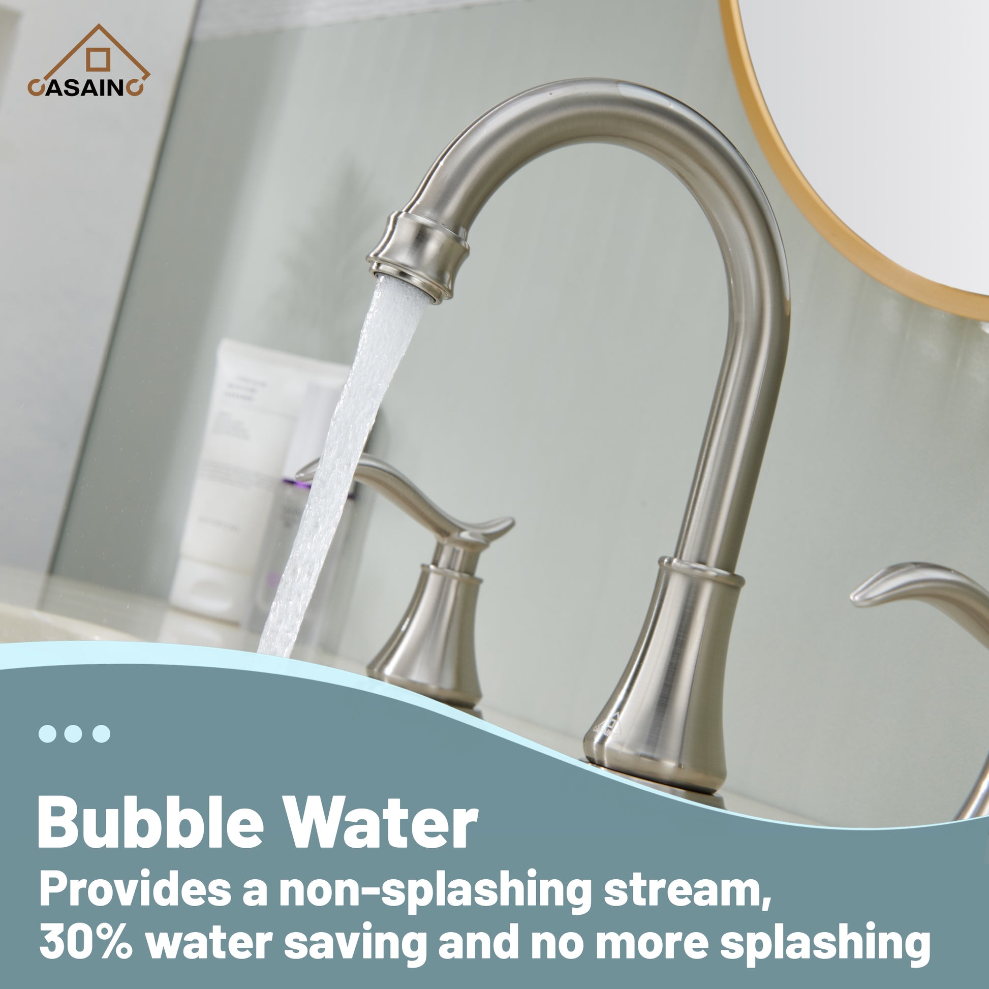 Casainc 8" Brass Bathroom Sink Faucet 2 Handle 3 Hole Gold Bathroom Faucet for Bathroom Sink with Pop-up Drain Assembly Widespread Vanity Faucets 360° Swivel Spout