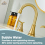 Casainc 8" Brass Bathroom Sink Faucet 2 Handle 3 Hole Gold Bathroom Faucet for Bathroom Sink with Pop-up Drain Assembly Widespread Vanity Faucets 360° Swivel Spout