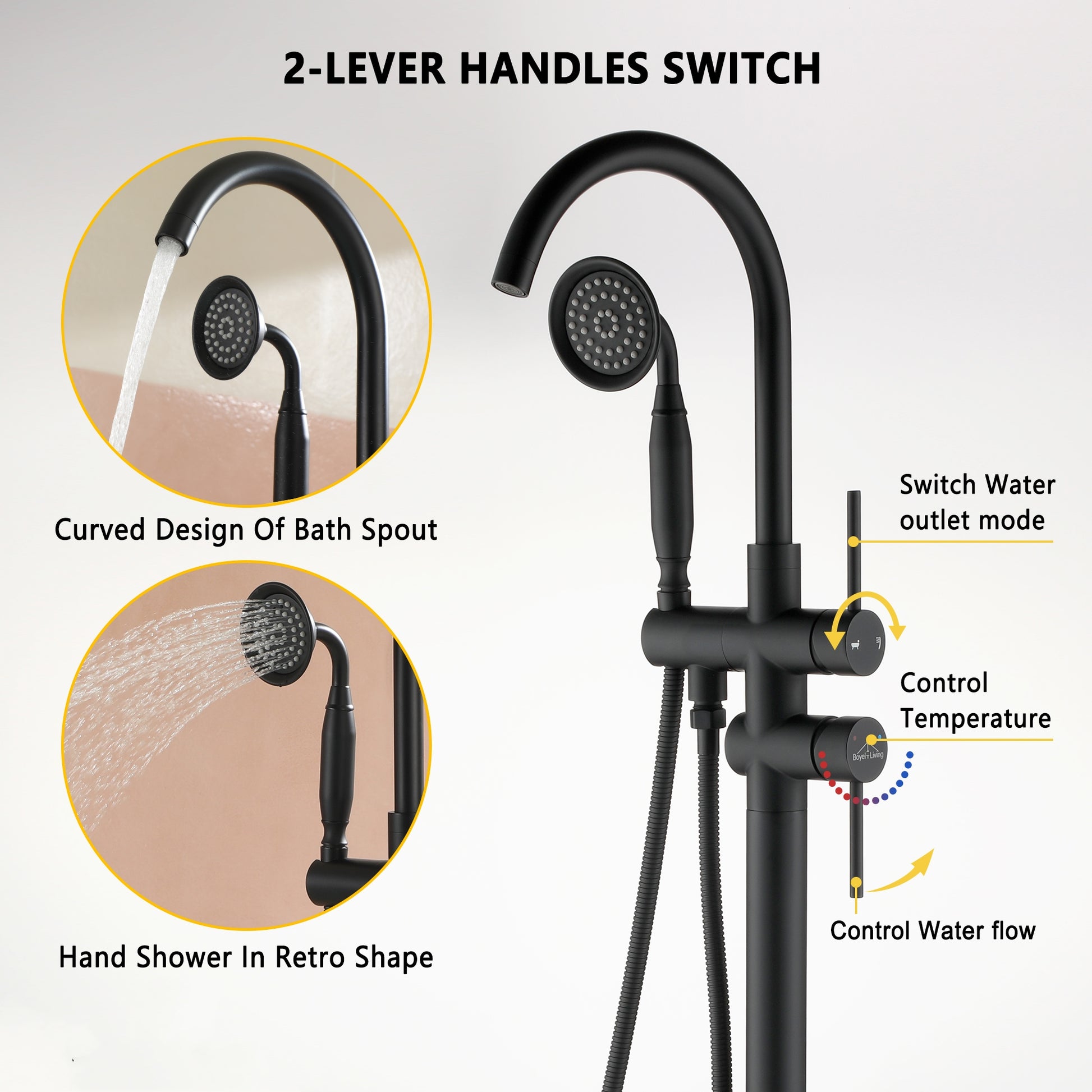 Freestanding Bathtub Faucet with Handheld Shower & Double Handles