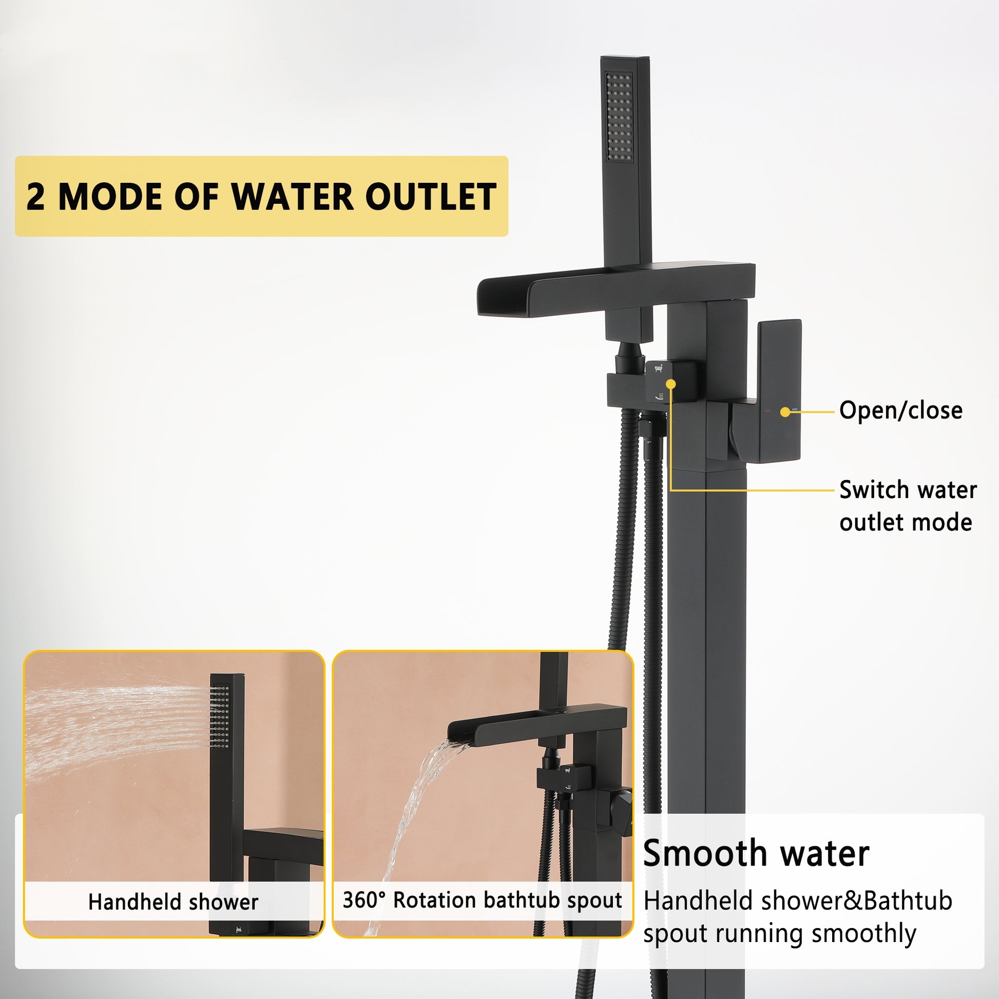 Single-Handle Freestanding Waterfall Bathtub Faucet with Handheld Shower