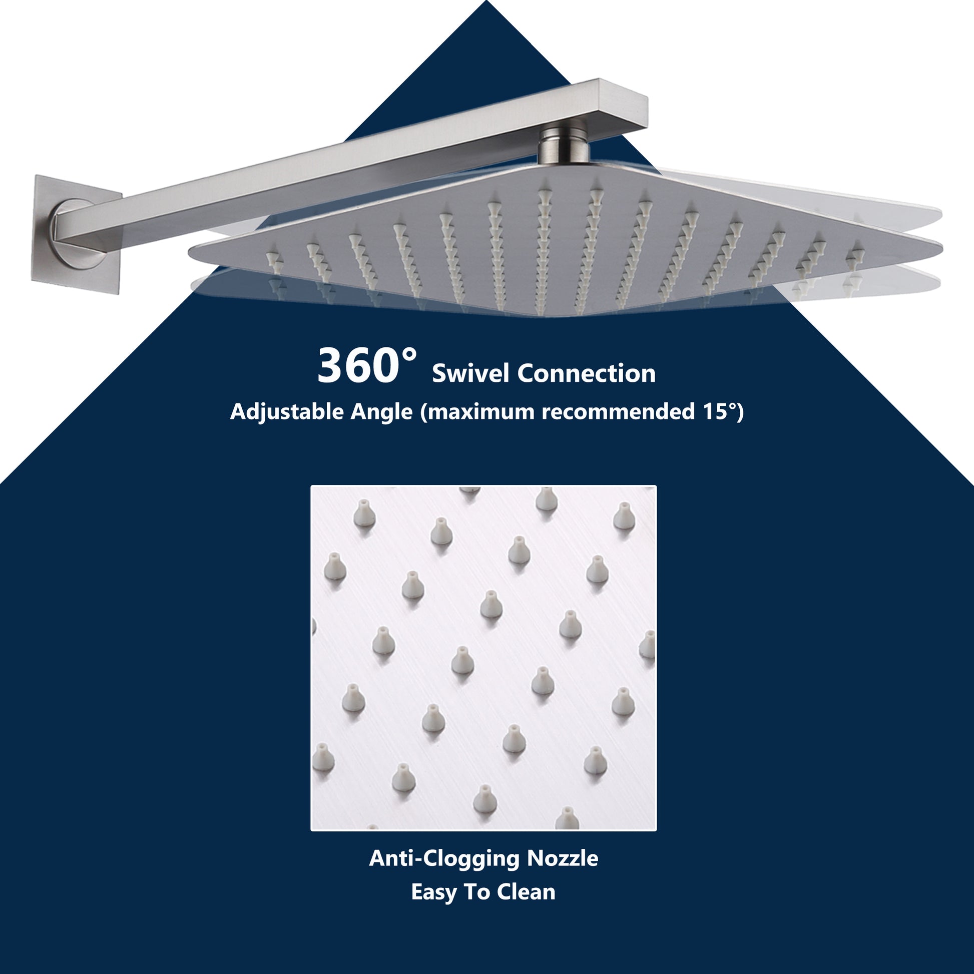 CASAINC 9.8" Square Wall-mounted Rain Shower Faucet with Pressure Balanced Valve