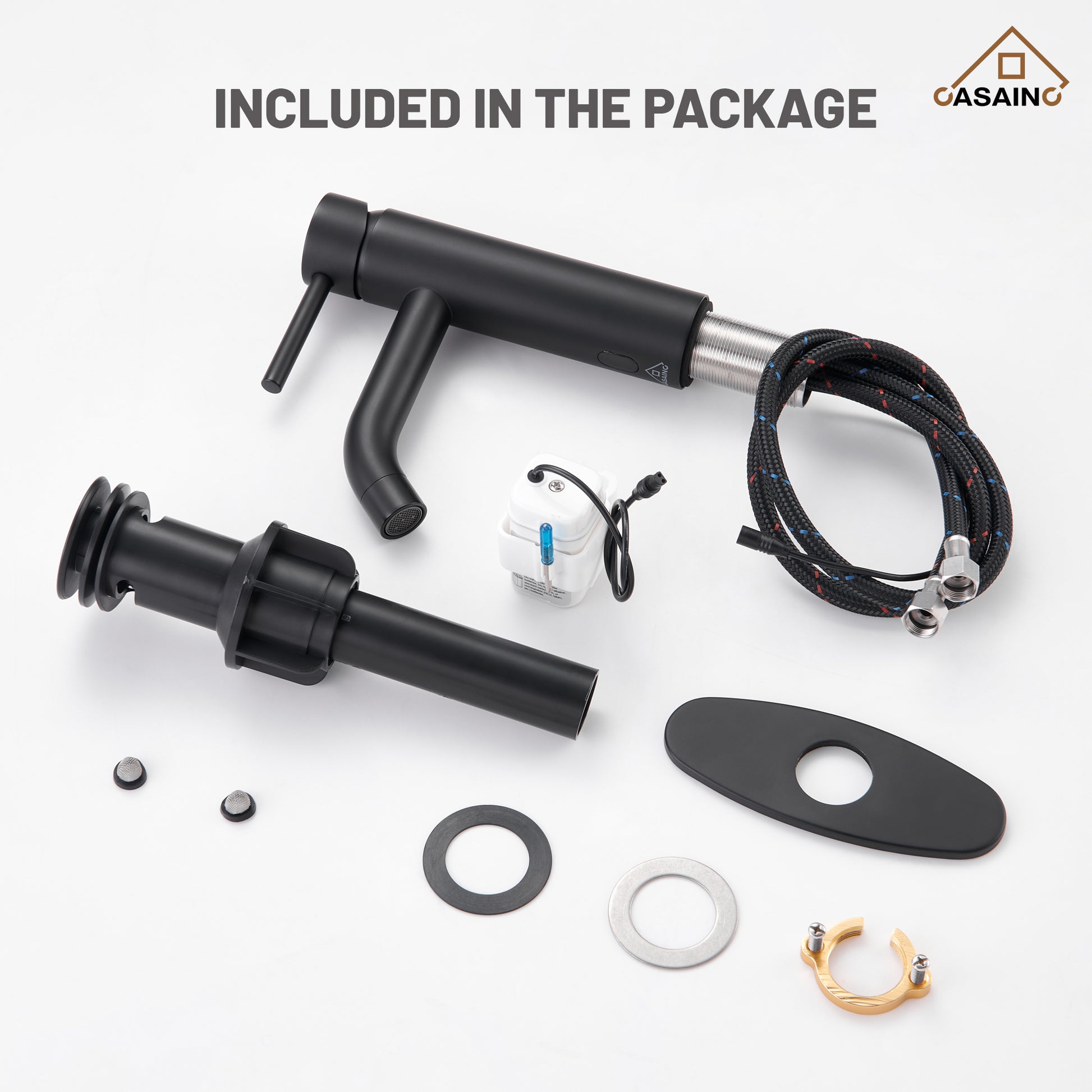 Single Handle Bathroom Basin Faucet with Pop-Up Drain, Infrared Sensor, Modern Design