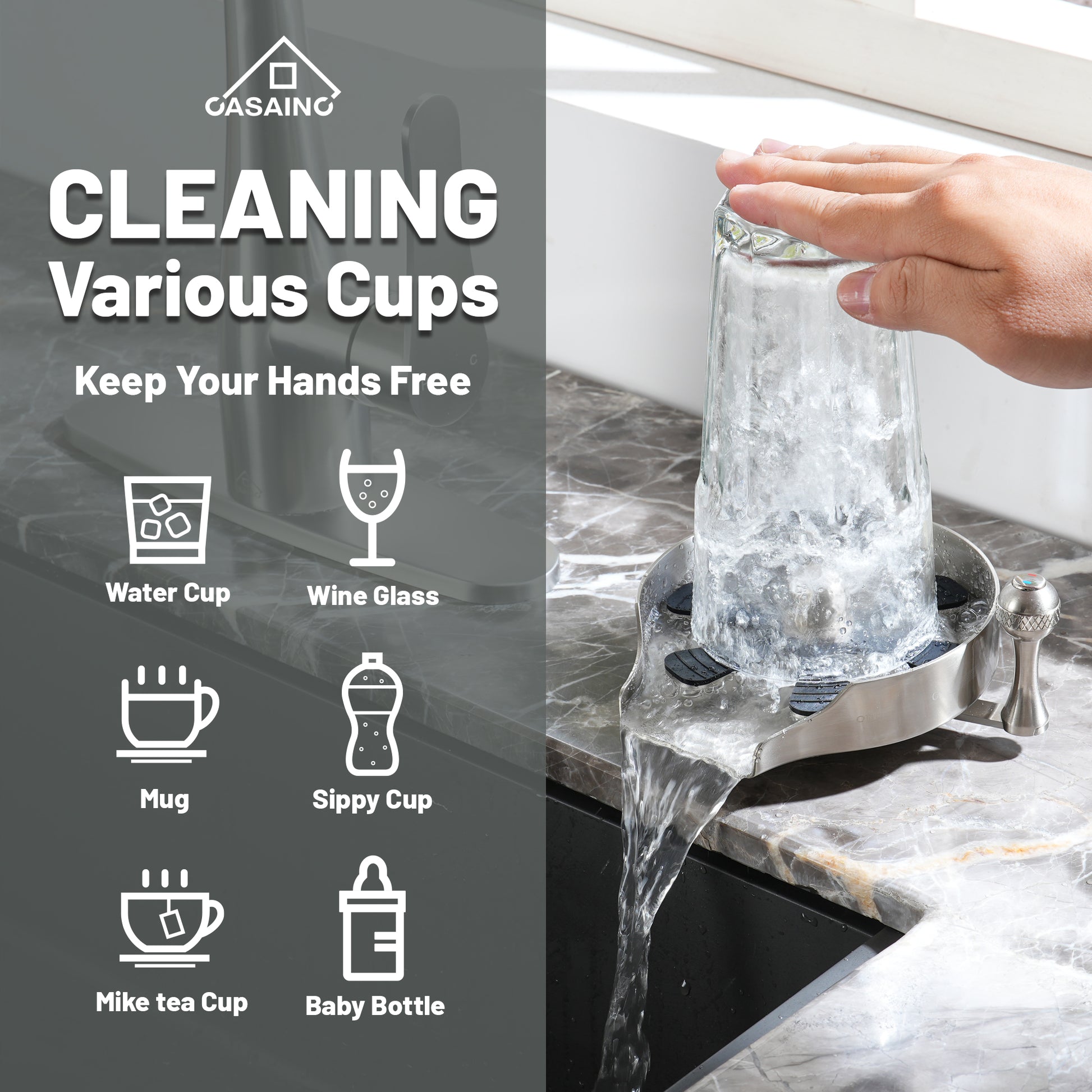 Glass Rinser Cup Washer Kitchen Faucet Top-Quality Automatic Cup Cleaning Cup Rinser With Hot and Cold Options High-pressure Water Jets