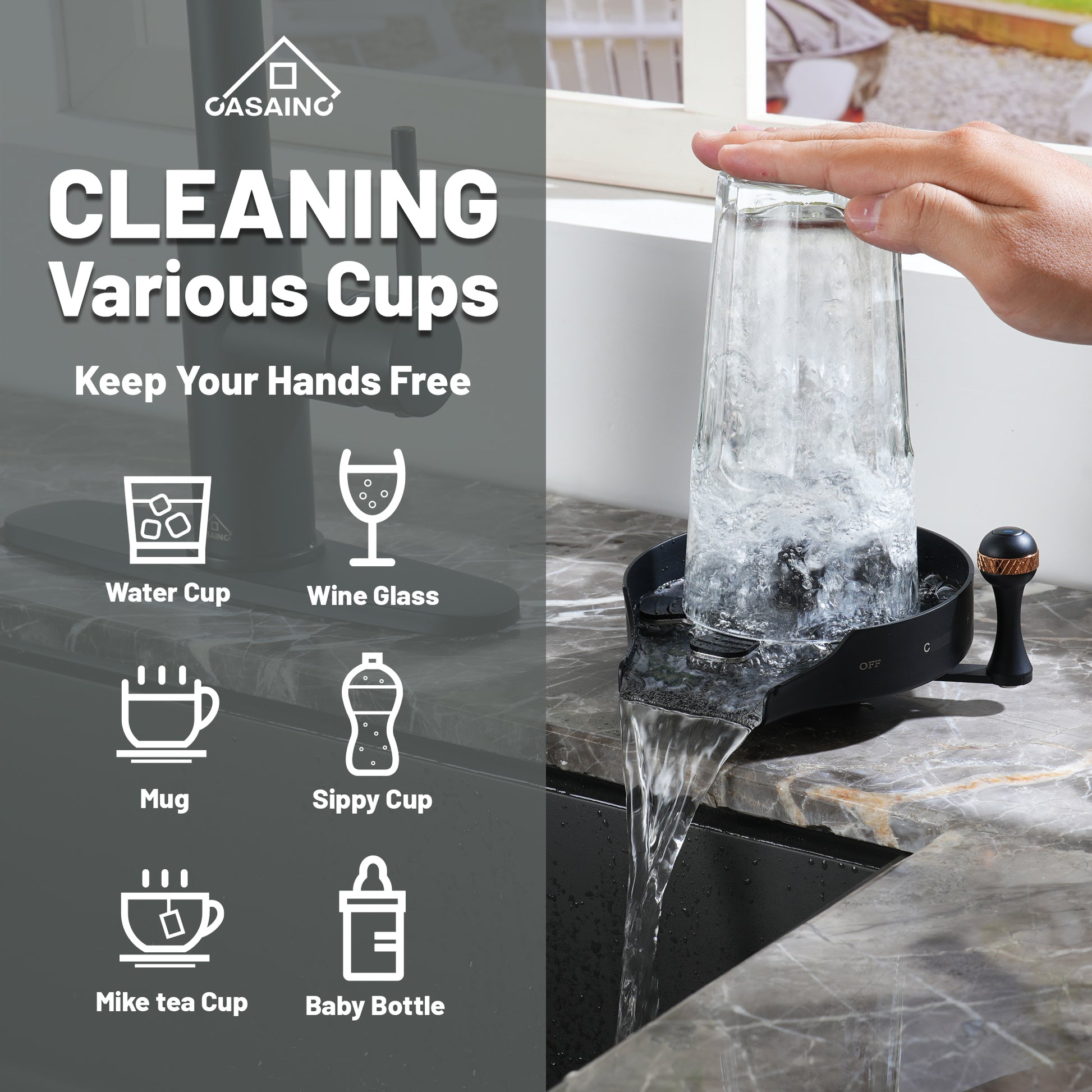 Glass Rinser Cup Washer Kitchen Faucet Top-Quality Automatic Cup Cleaning Cup Rinser With Hot and Cold Options High-pressure Water Jets