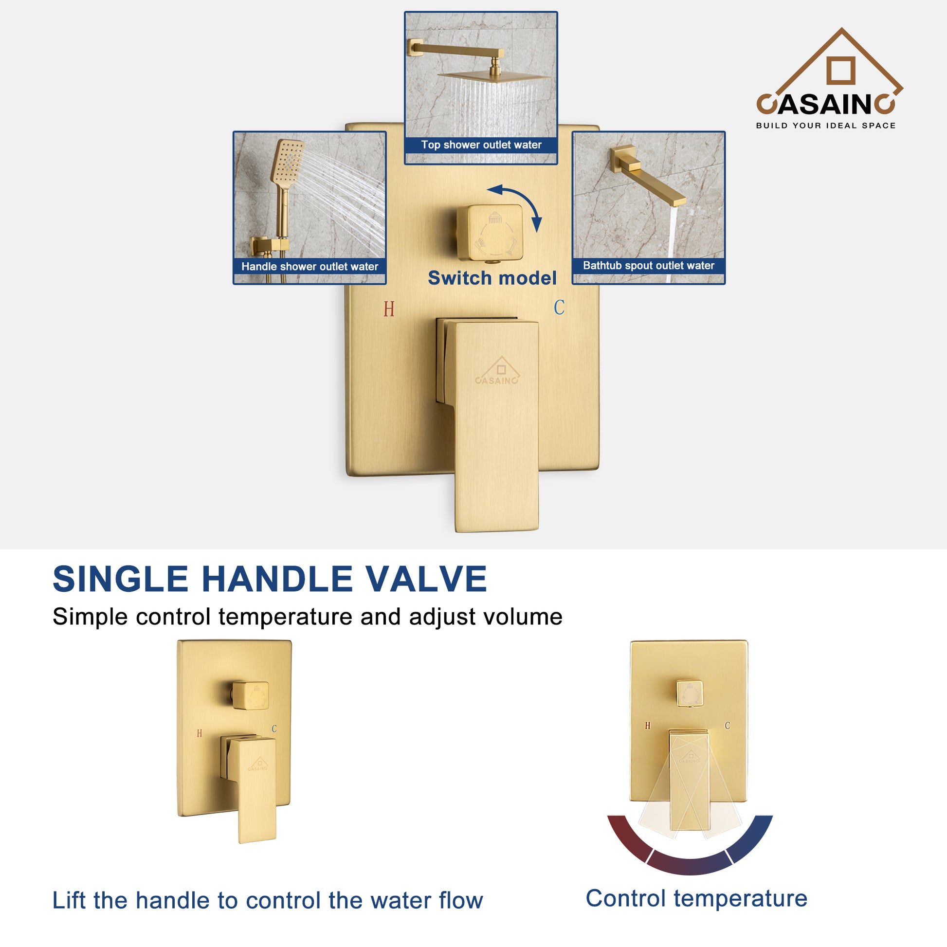 10" Brushed Gold Shower System Wall/Ceiling Mount Rain Shower System